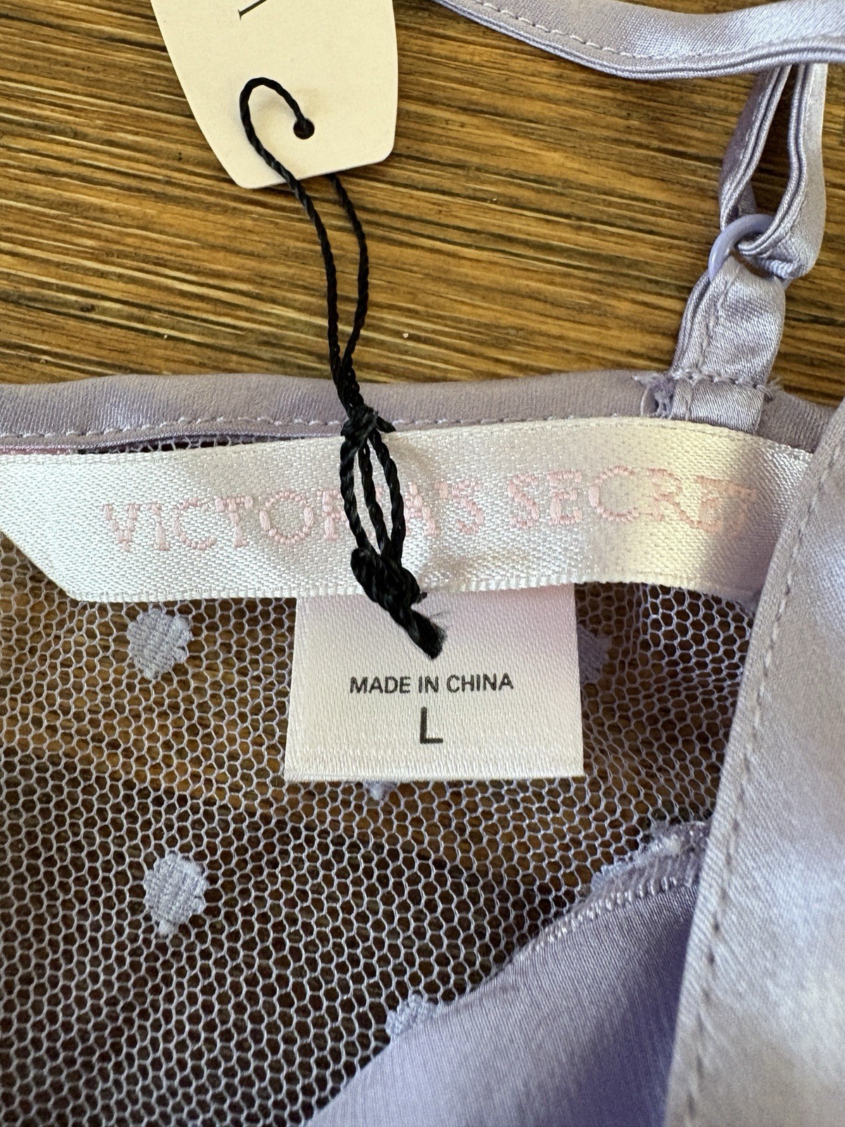VTG Victoria’s Secret Babydoll Large Lilac Purple Polka Dot Silky Negligee NWT