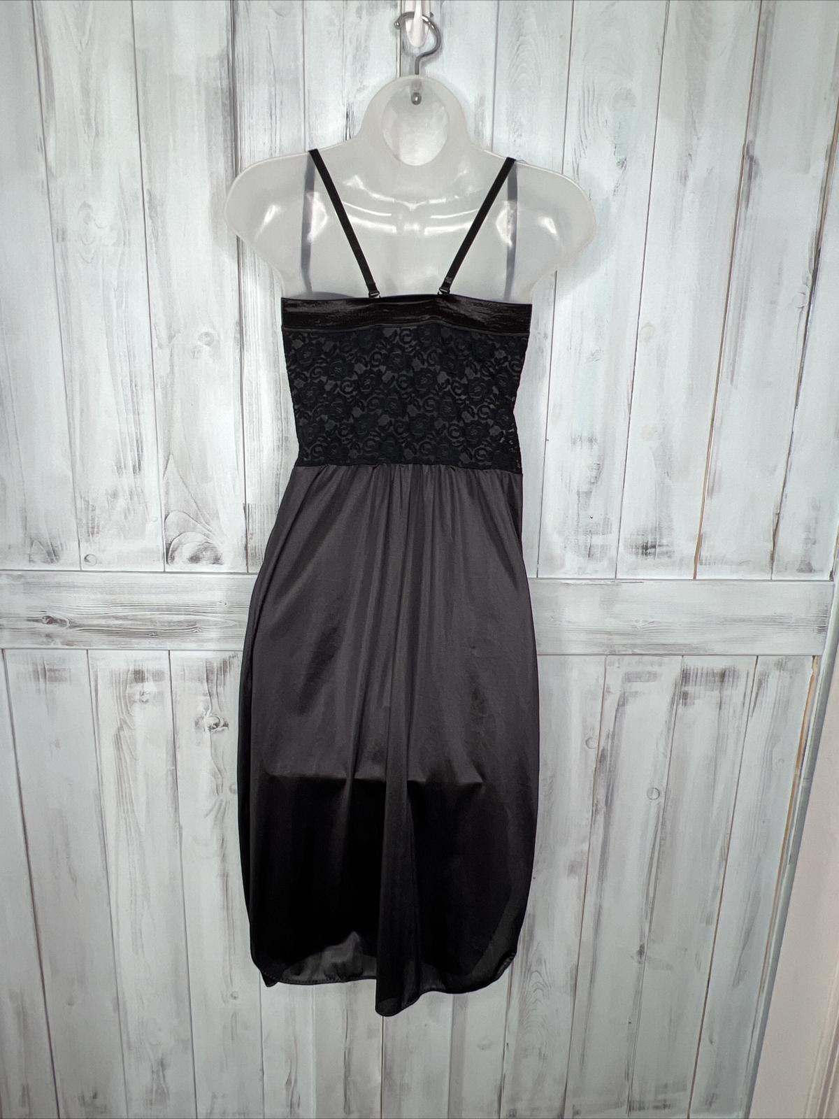 VINTAGE SEARS BLACK STRETCH LACE TRIM NIGHTGOWN NIGHTIE LINGERIE FULL SLIP 34