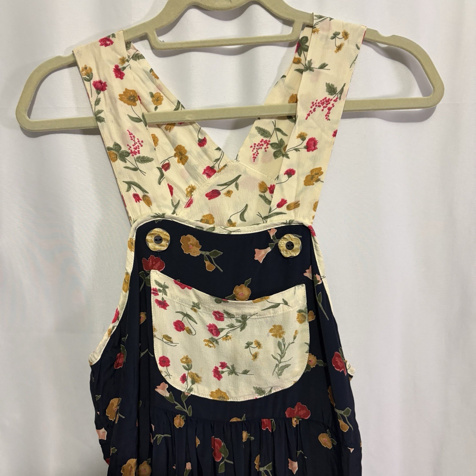 Vintage 90s Pinafore Dress Medium Jumper Mixed Floral Art Teacher Dainty Cottage