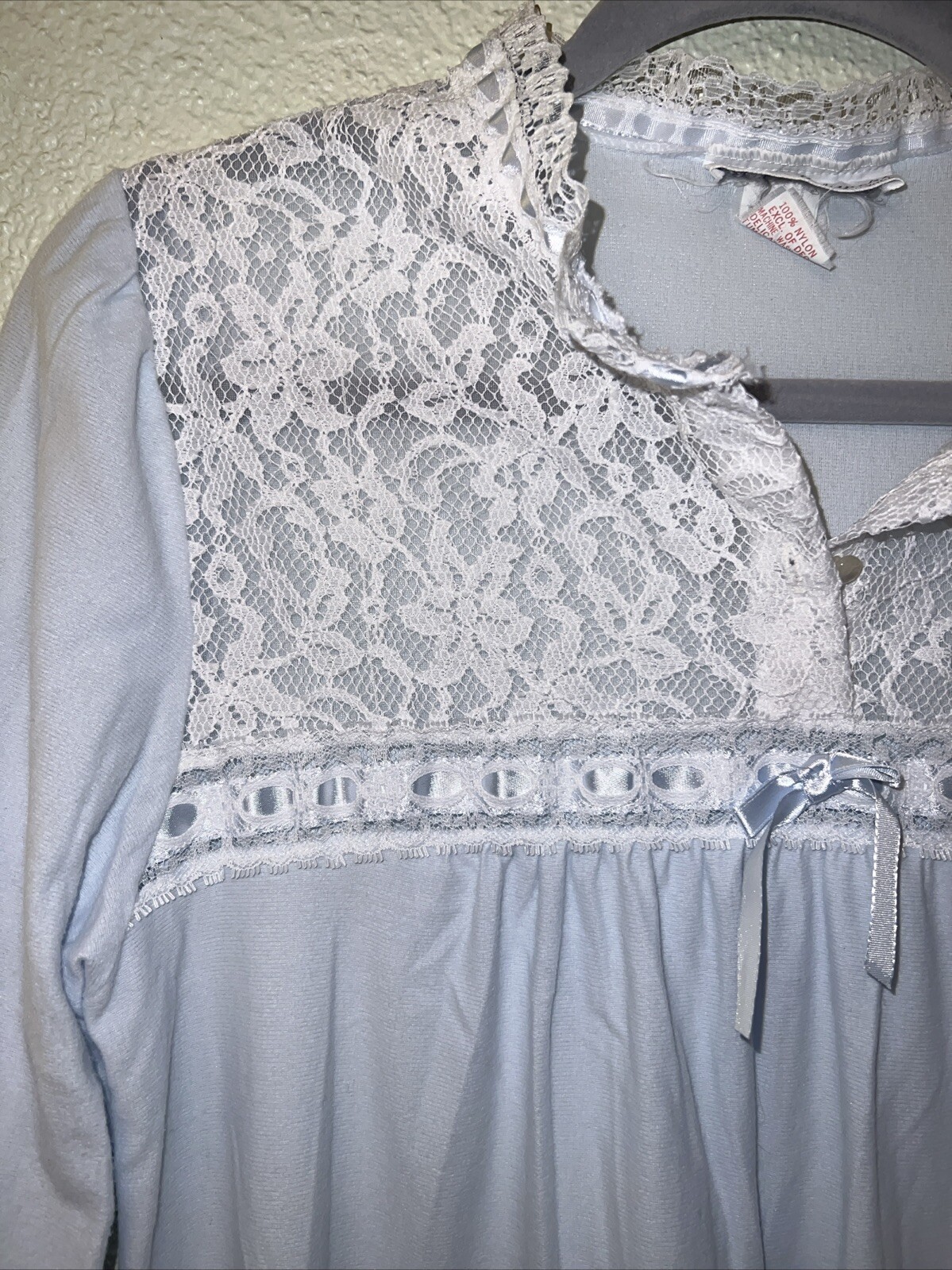VINTAGE NIGHT FLOWERS Light Blue SIZE Small FLEECE NIGHTGOWN