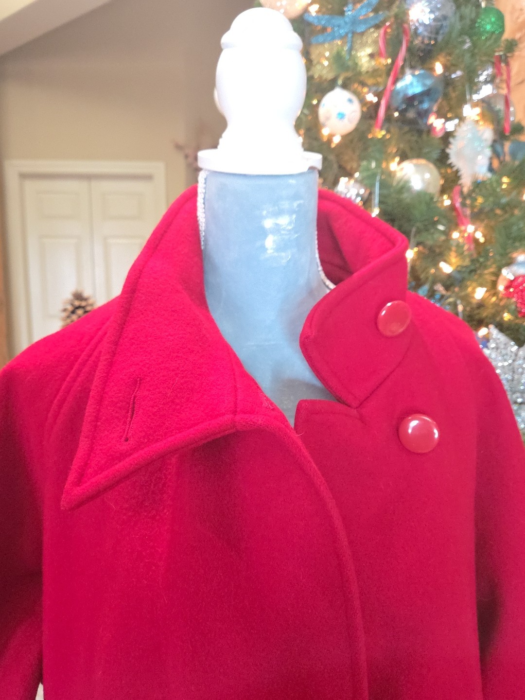 Vintage Central Park 100% Red Wool Anglo Fabrics SZ 14 Long Duster Jacket USA