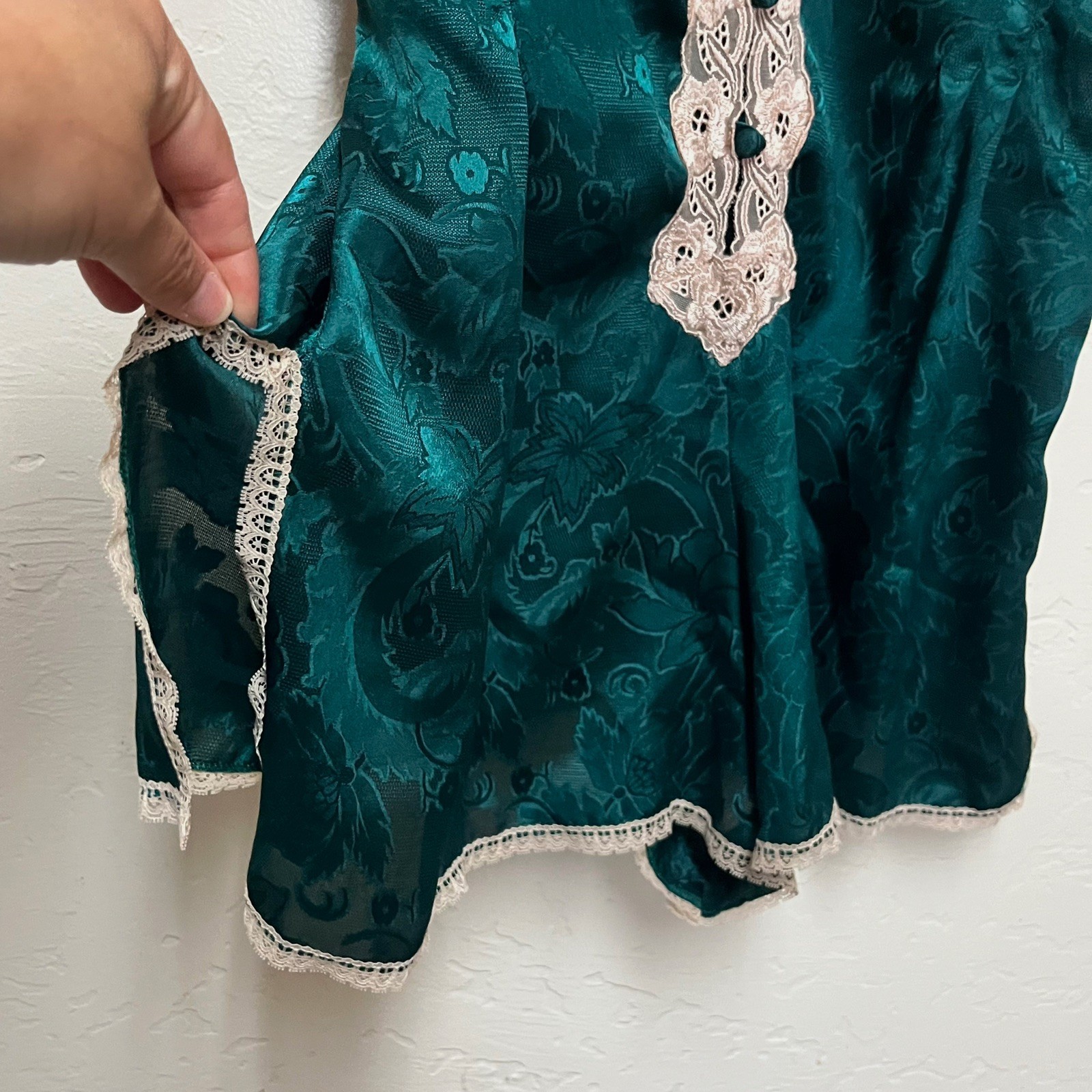 Rare Vintage Victoria’s Secret Gold Label Green Teddy Romper Lingerie Sz L Slip