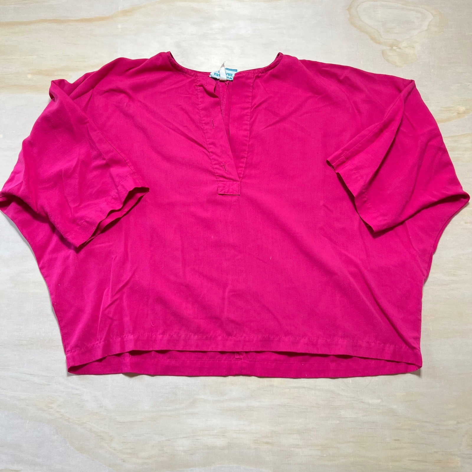 Vintage Greenwich Square Fuchsia Pink Batwing Blouse V-Neck Top Size M