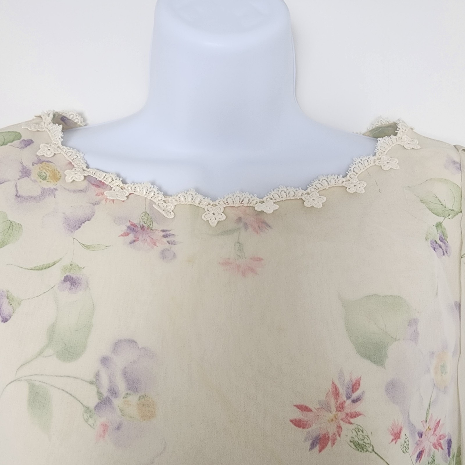Vintage Miss Ashlee Floral Chiffon Dress 5 / 6 S Cottagecore Fairycore Lace 80s