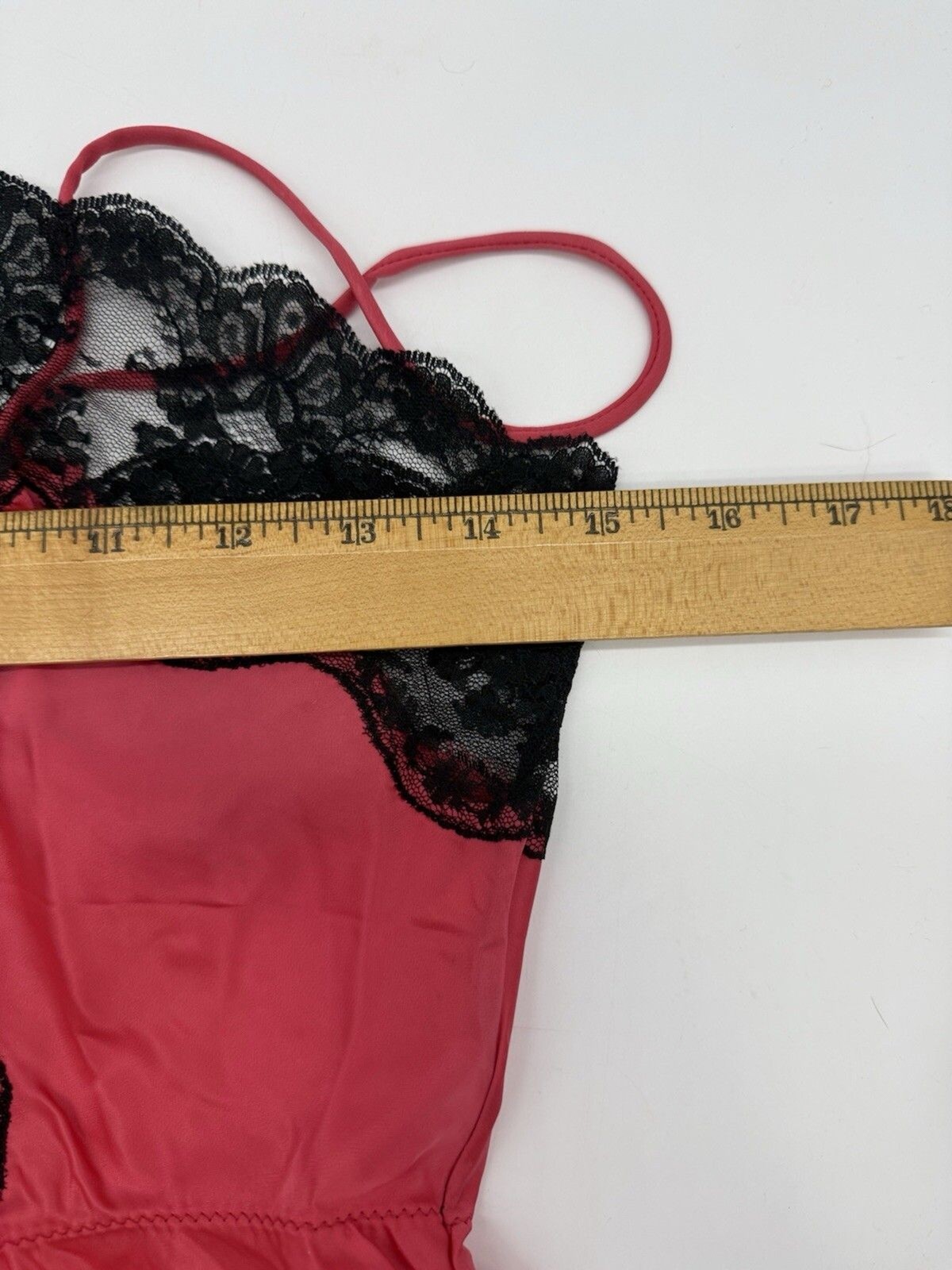 Vintage Barbizon Satin Remarque Teddy Red Size Petite Black Lace Lingerie