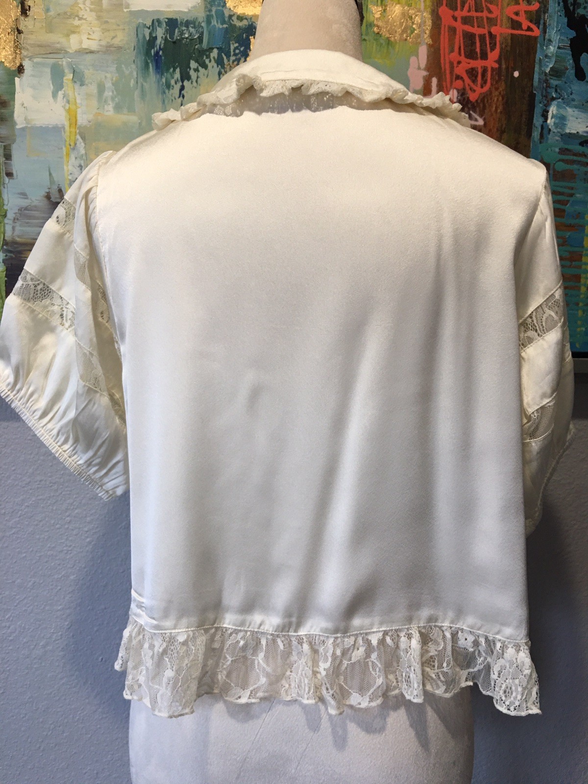 Vtg Reclaimed Vintage Satin Lace Crop Bolero Jacket S M