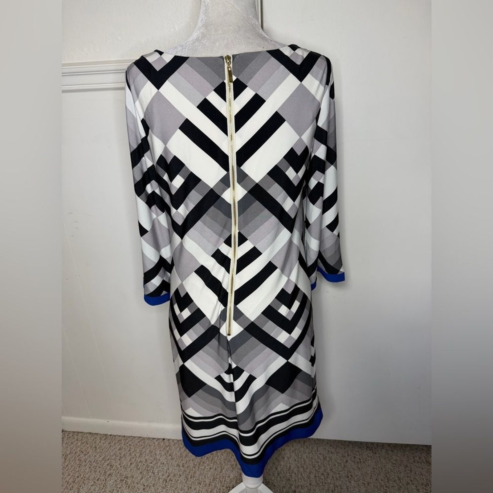 Eliza J Geometric Black and White Dress with Blue Accent size 8