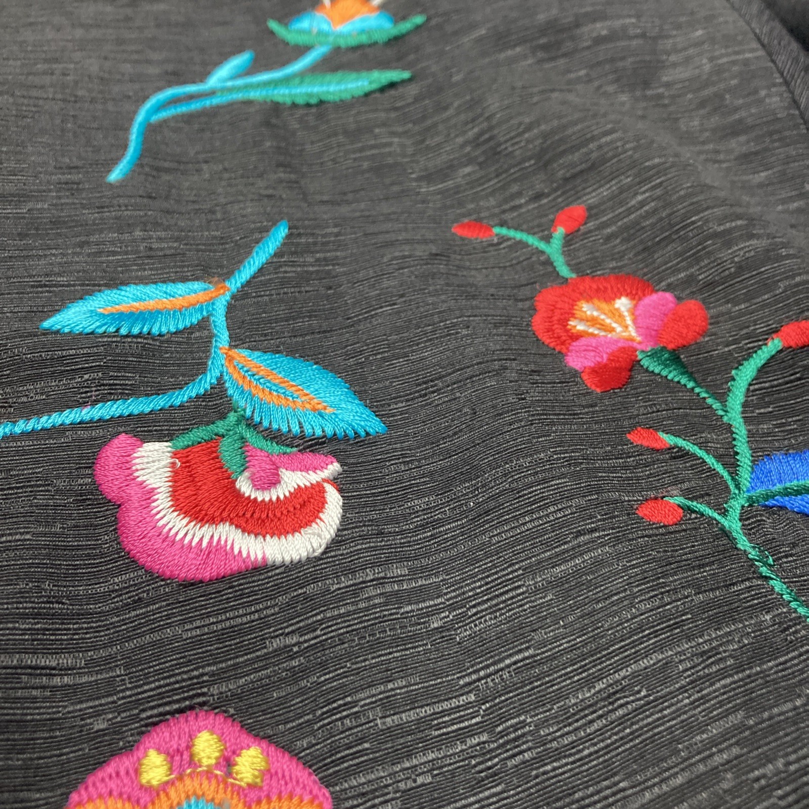 Silkland 3/4 Sleeve SZ LG Blazer Cardigan Lined Embroidered Beaded 100% Silk