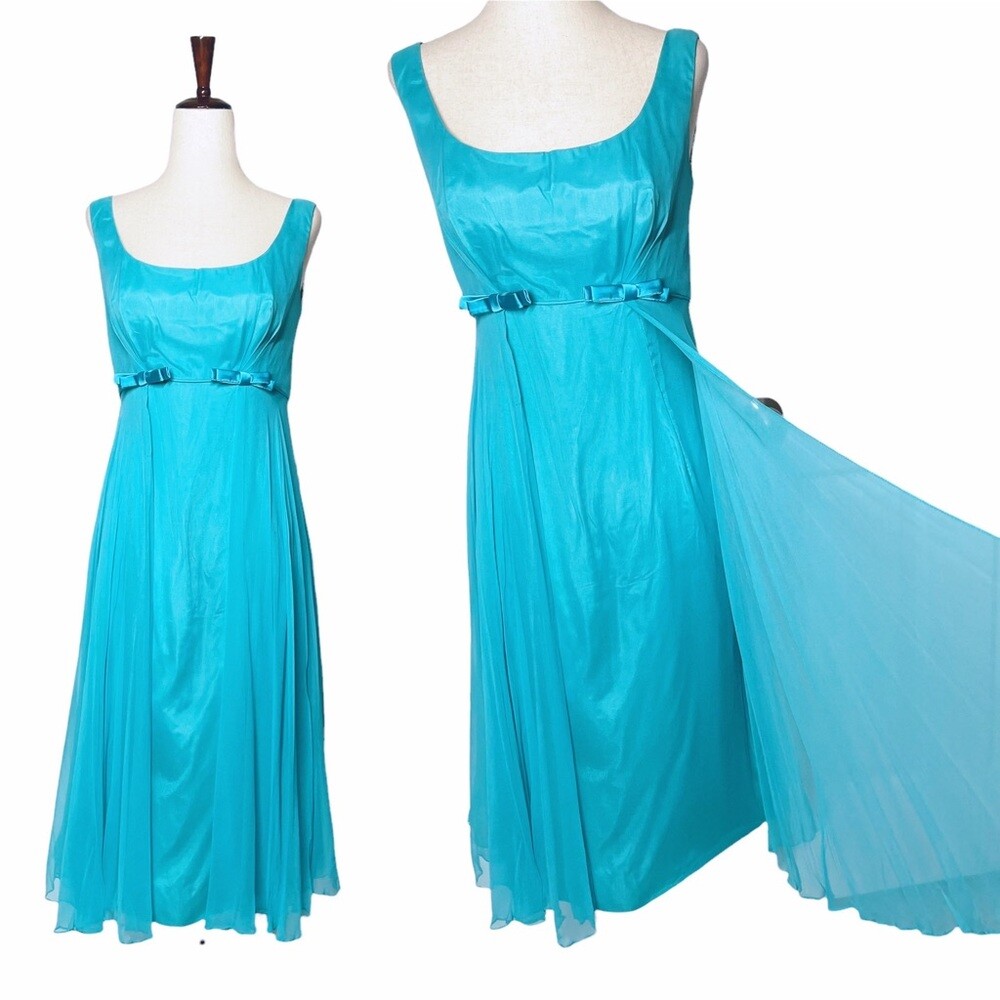 Vintage 60s Fred Perlberg Aqua Blue Chiffon Layered Party Dress