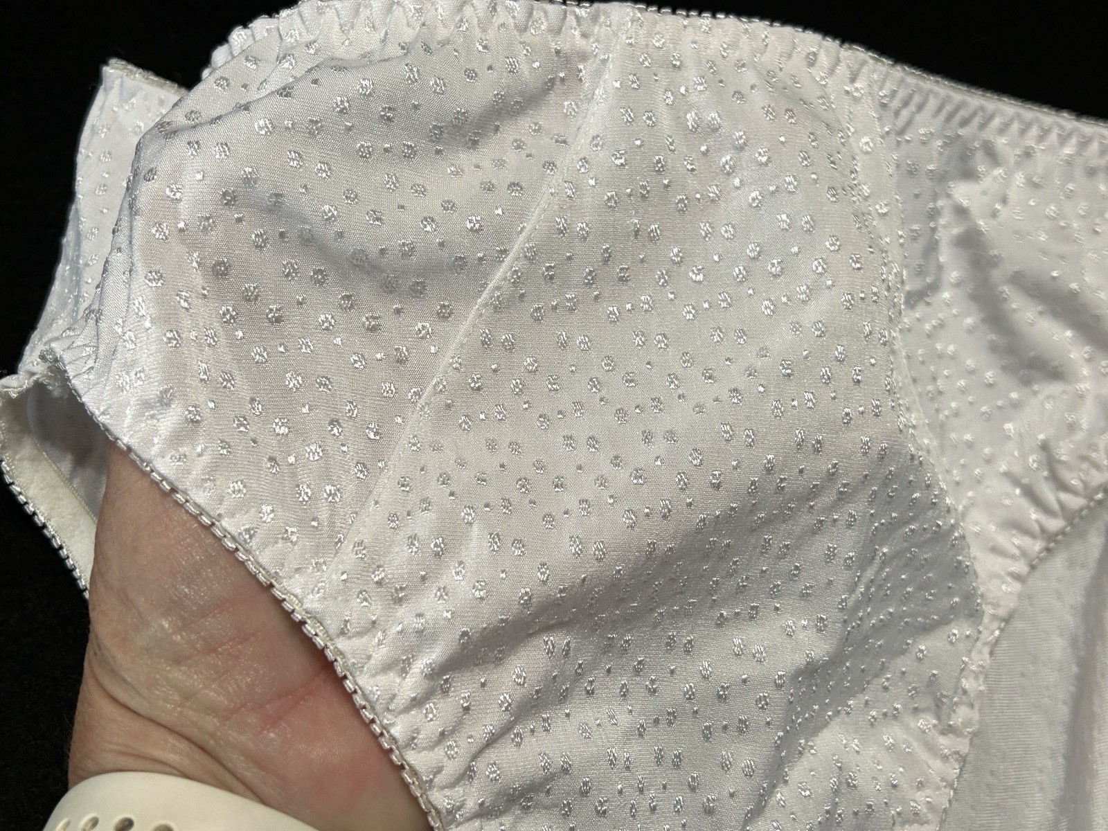 Vtg UNBRANDED Satin Embroidered Dots Hi-Leg Sz 8 White Panties #380
