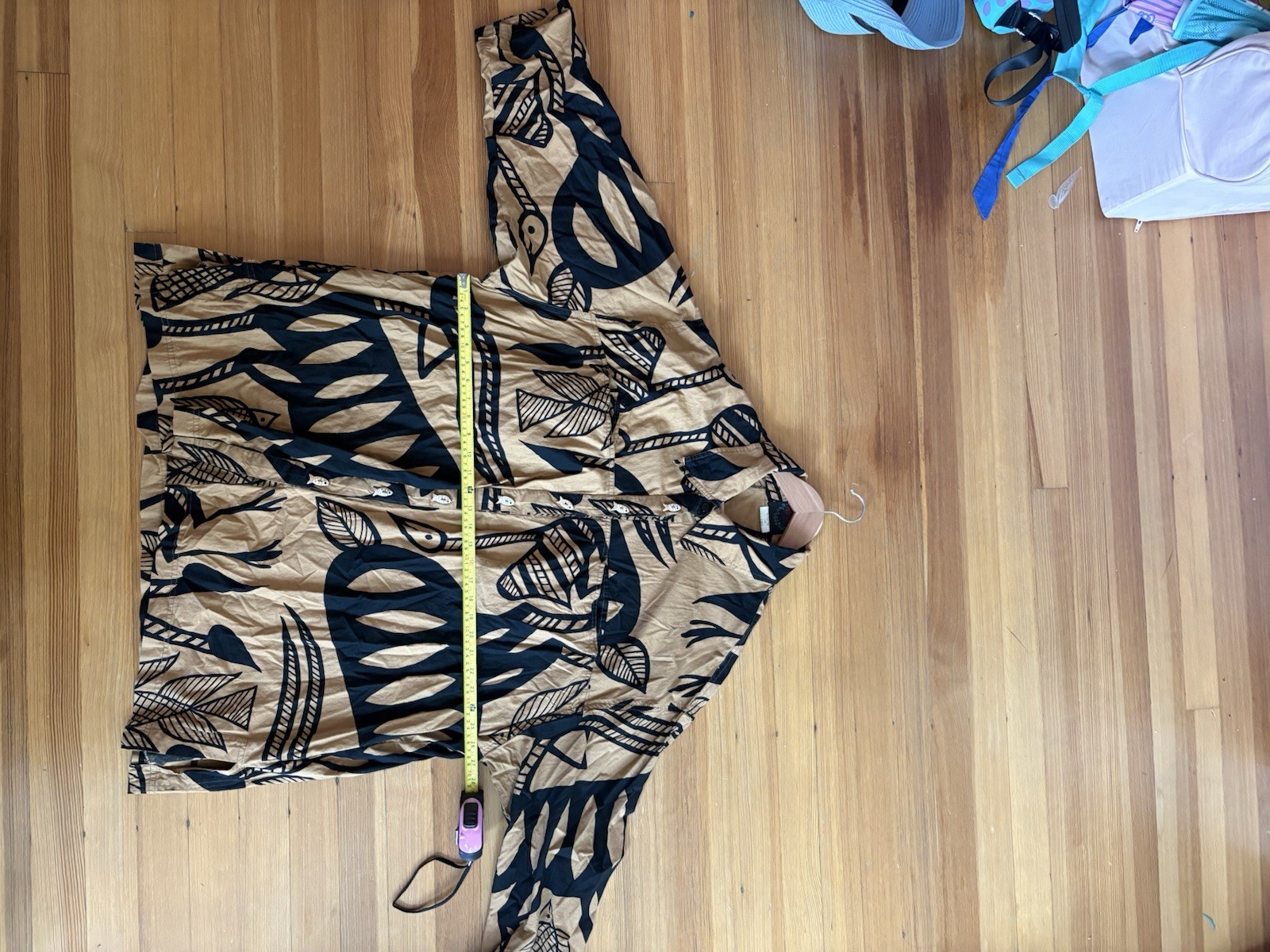 Vintage Plus Size Printed Cotton Tunic with Black Fish Leaf Pattern Size 1X-2X