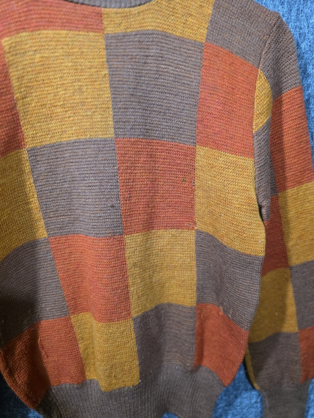 Vintage The Wilroy Traveller New York Knit Sweater Checkered Orange Brown 50s