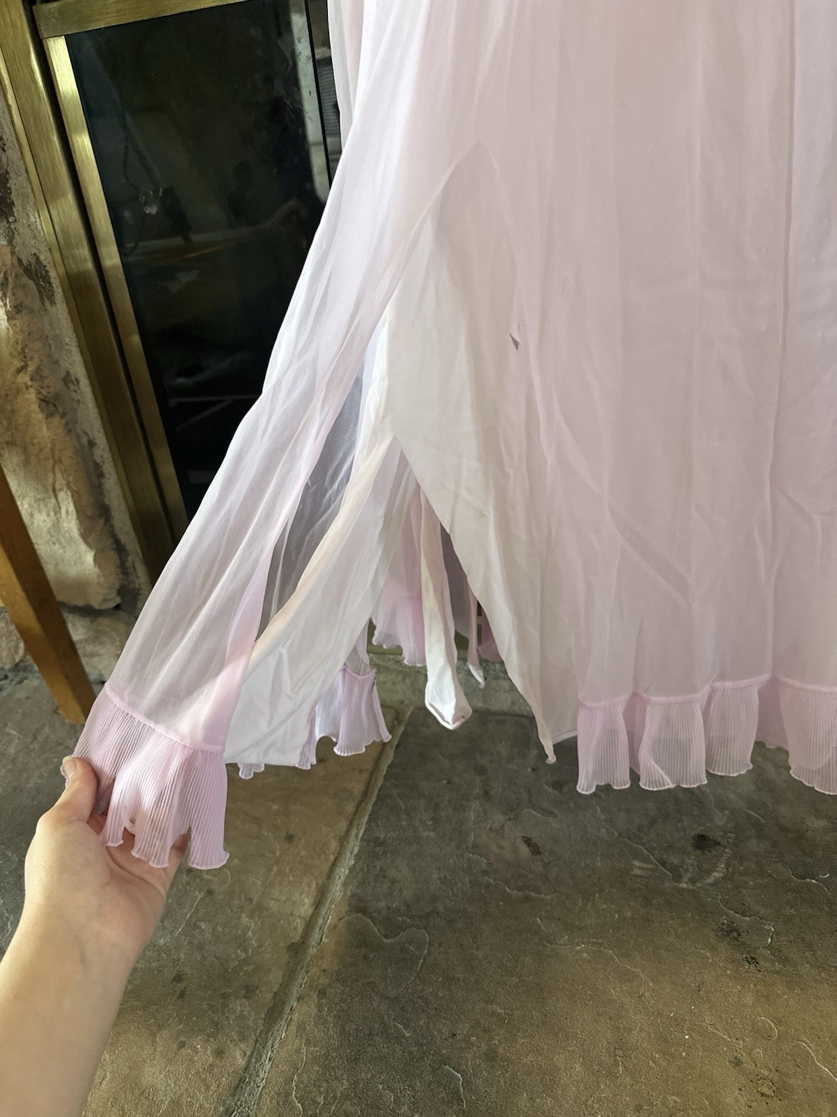 True VTG 70s Lavender Purple Maxi Slip Dress Nightgown Ruffle Fairy Ethereal M/L