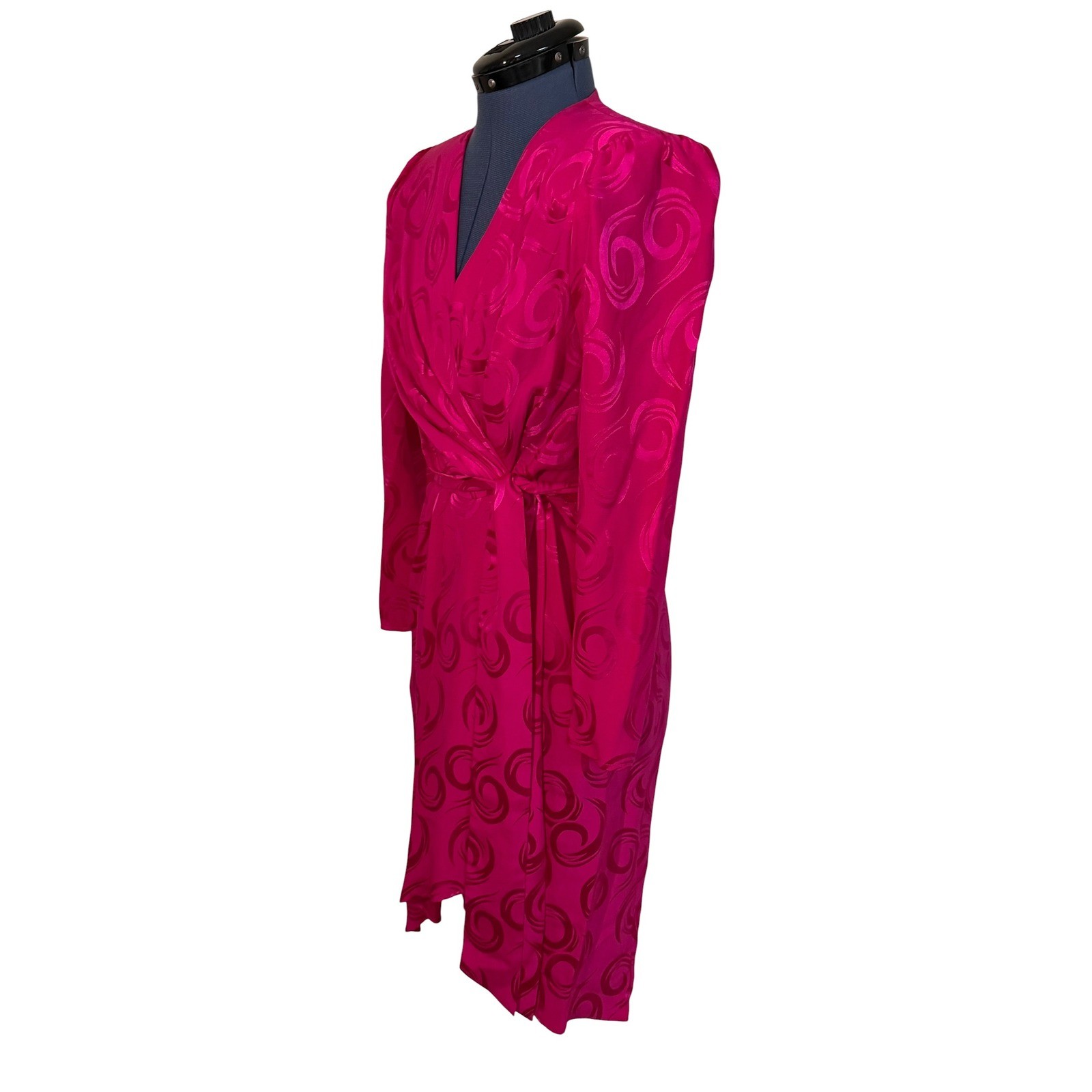 Vtg Argenti Pink Silk Jacquard Wrap Dress Midi 80s Luxury Glam Mob Wife 4 NEW