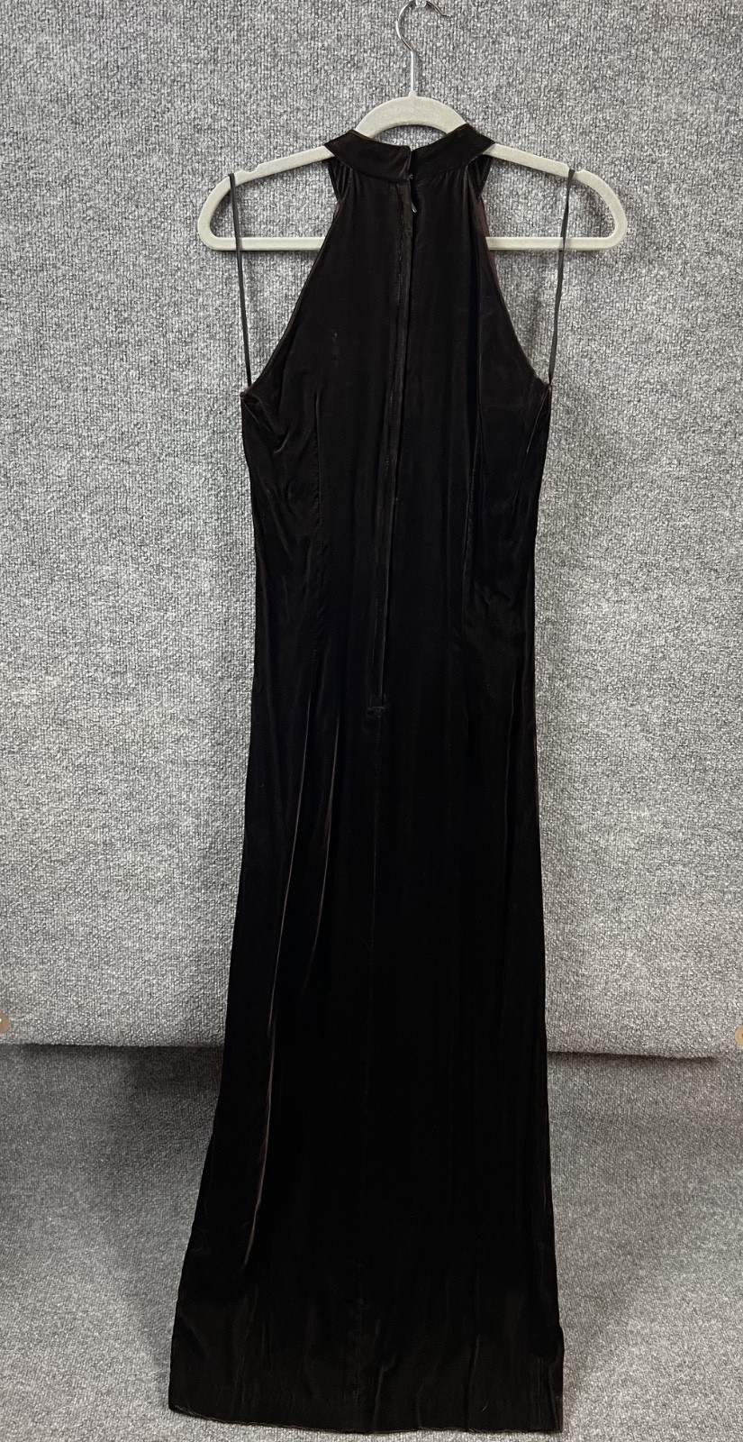 Womens Dress Chocolate Brown Velvet Long Keyhole Front Slit Gown Sz 9/10 VTG 80s