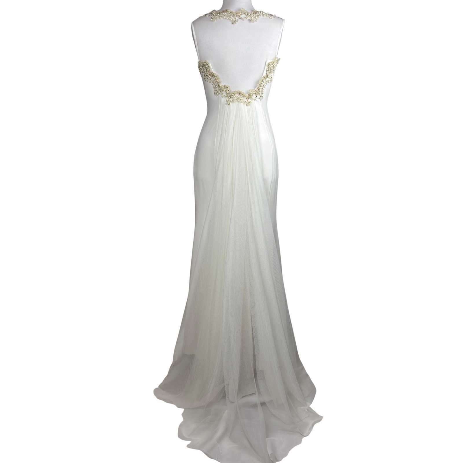 Vintage Pearl Beaded Illusion Back Mermaid Wedding Dress Bride