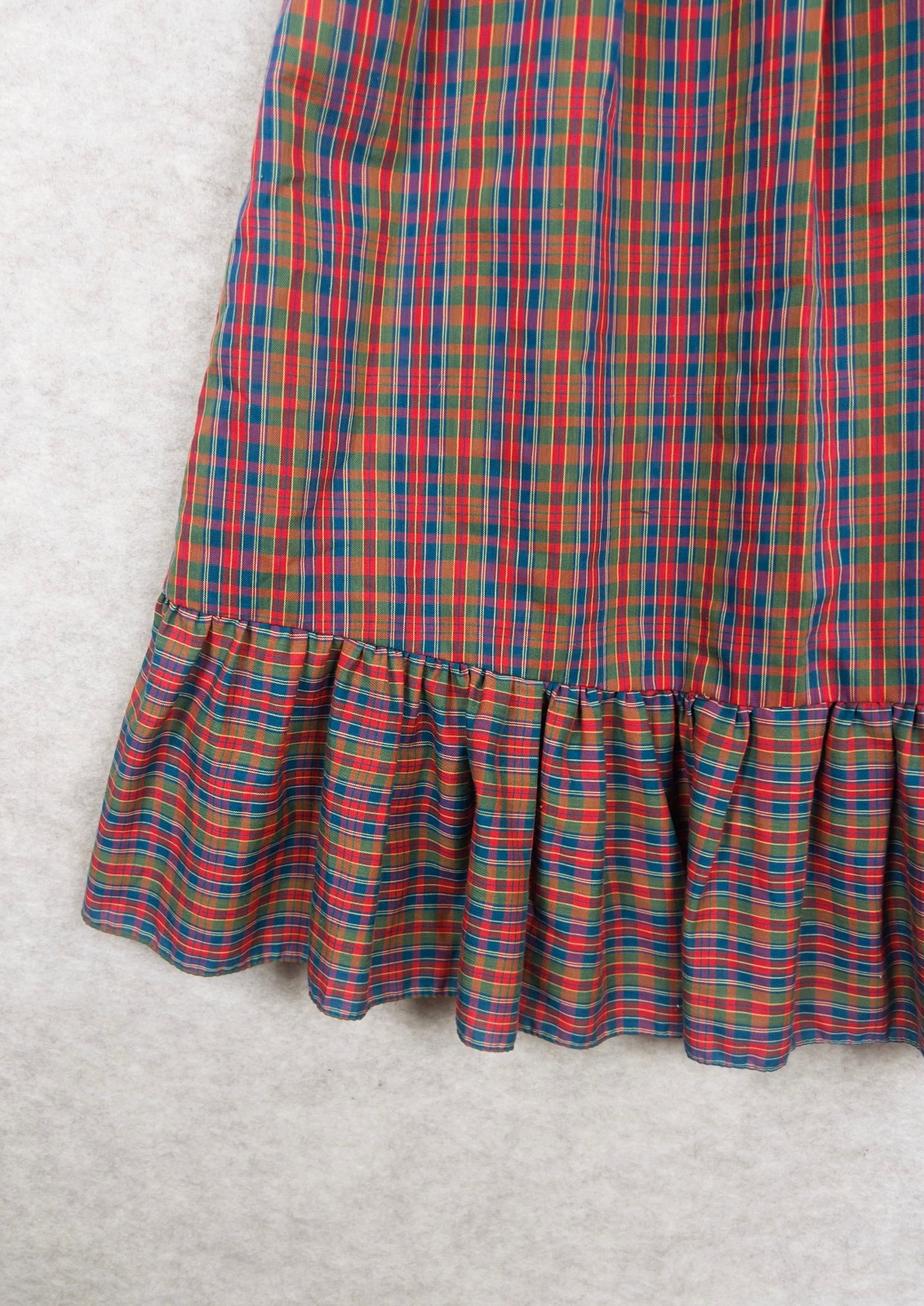 Vintage 60s 70s Red Plaid Ruffle Prairie Midi Dress Best Fit S/M Western Holiday
