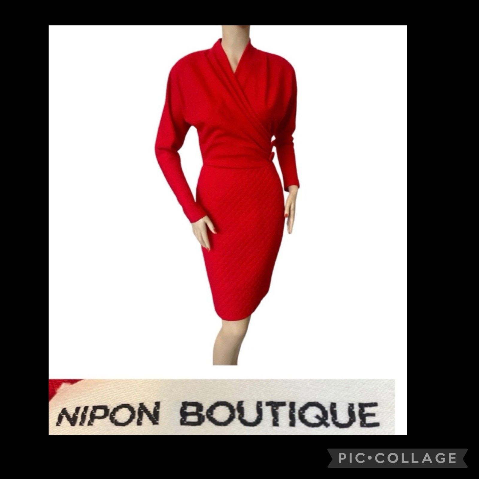 Vintage ALBERT NIPON BOUTIQUE Red Wool Dress Wiggle Pencil Talon Sz. 4 USA