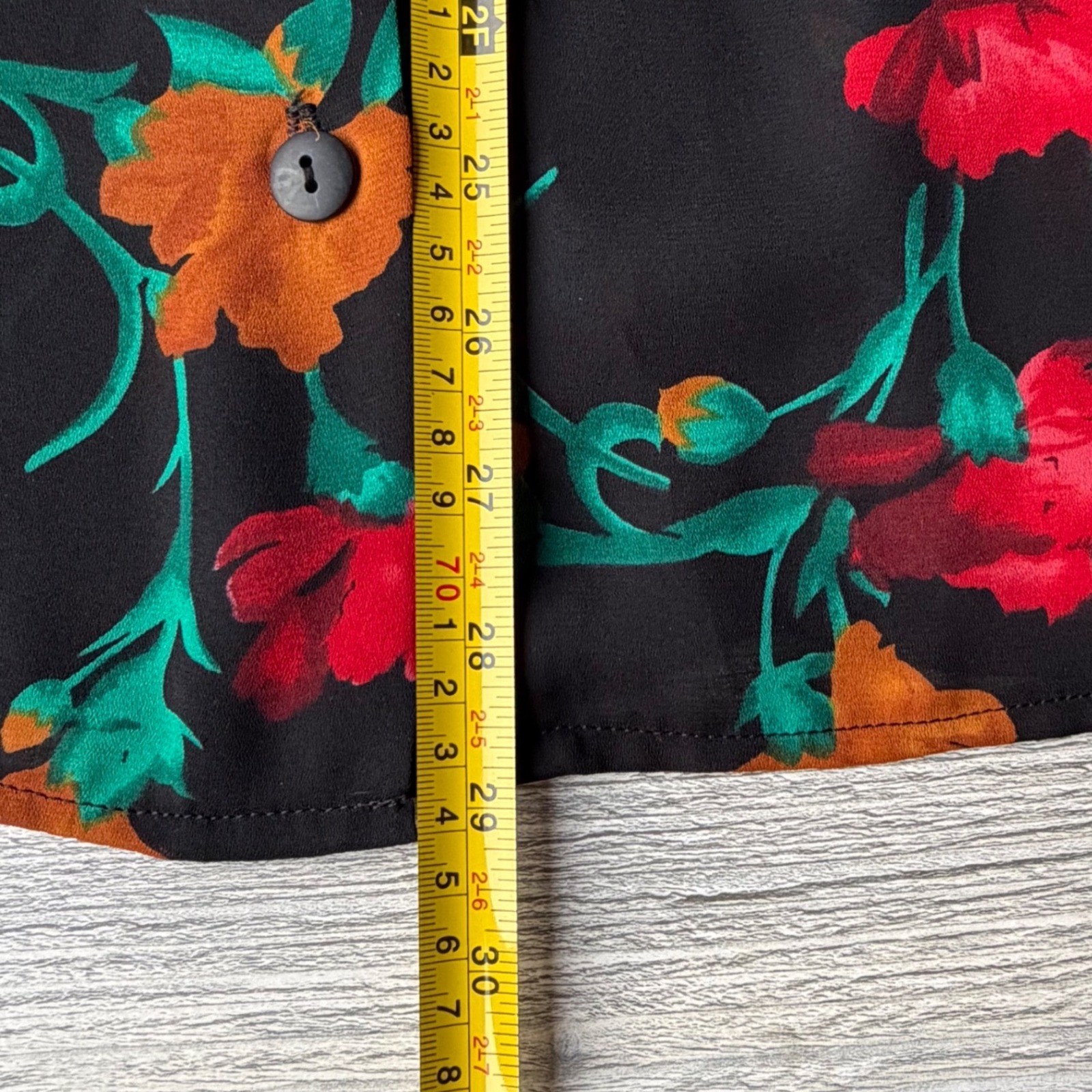 Vintage Studio C Floral Button Front Midi Skirt Black Red Orange Grannycore 12W