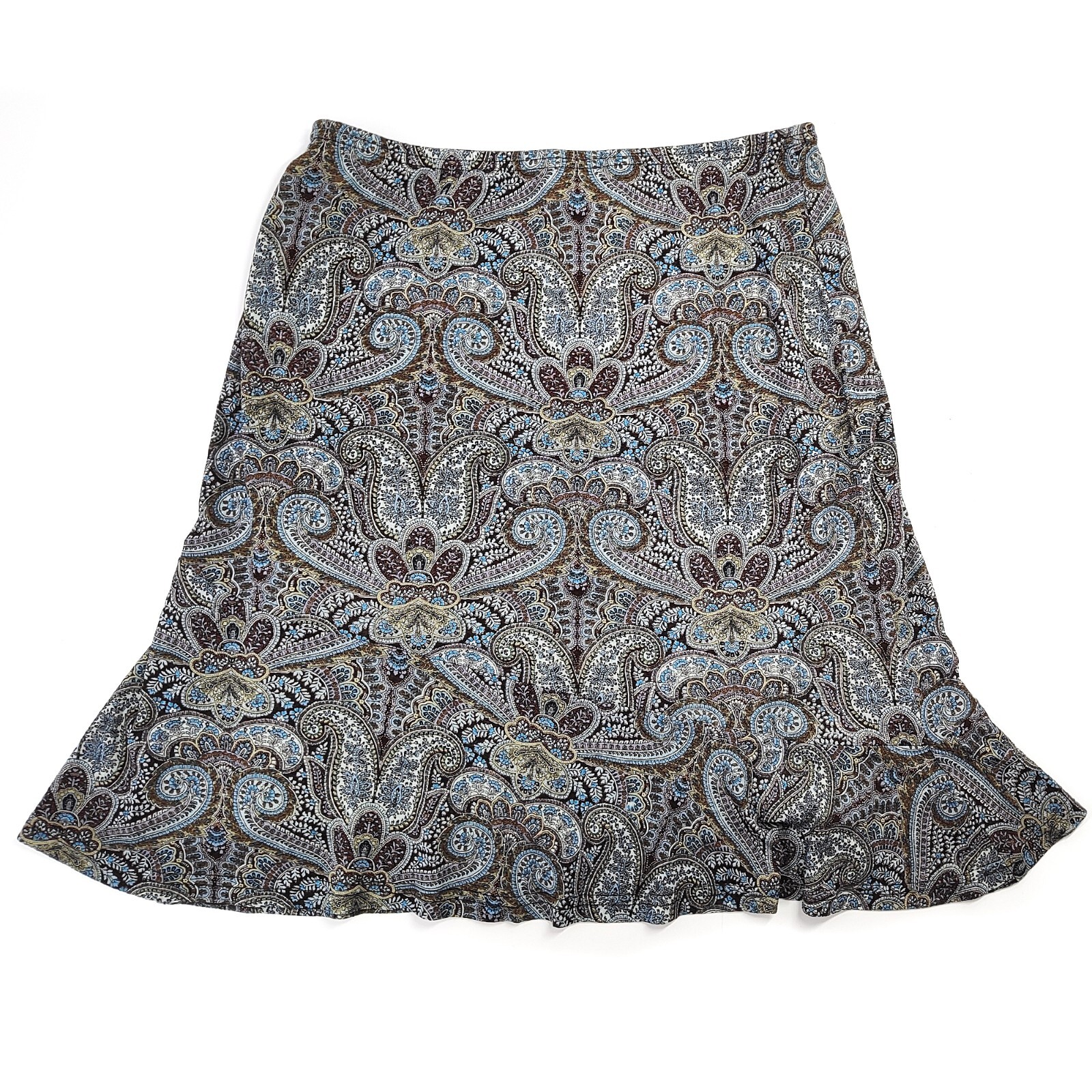 Vintage 90s Y2K Stretch Paisley Skirt Brown New York City Midi Whimsigoth M L