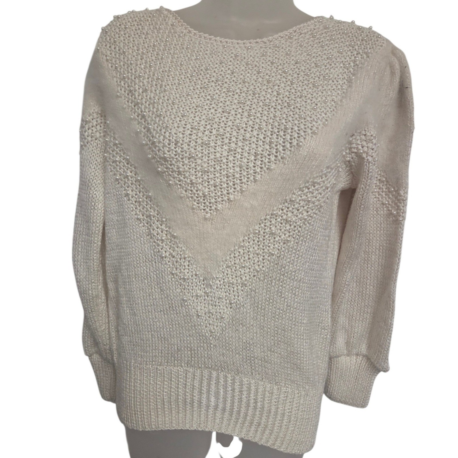 Vintage Spirit Angora Blend Pearl Sweater Small Made in Hong Kong 80s 90s