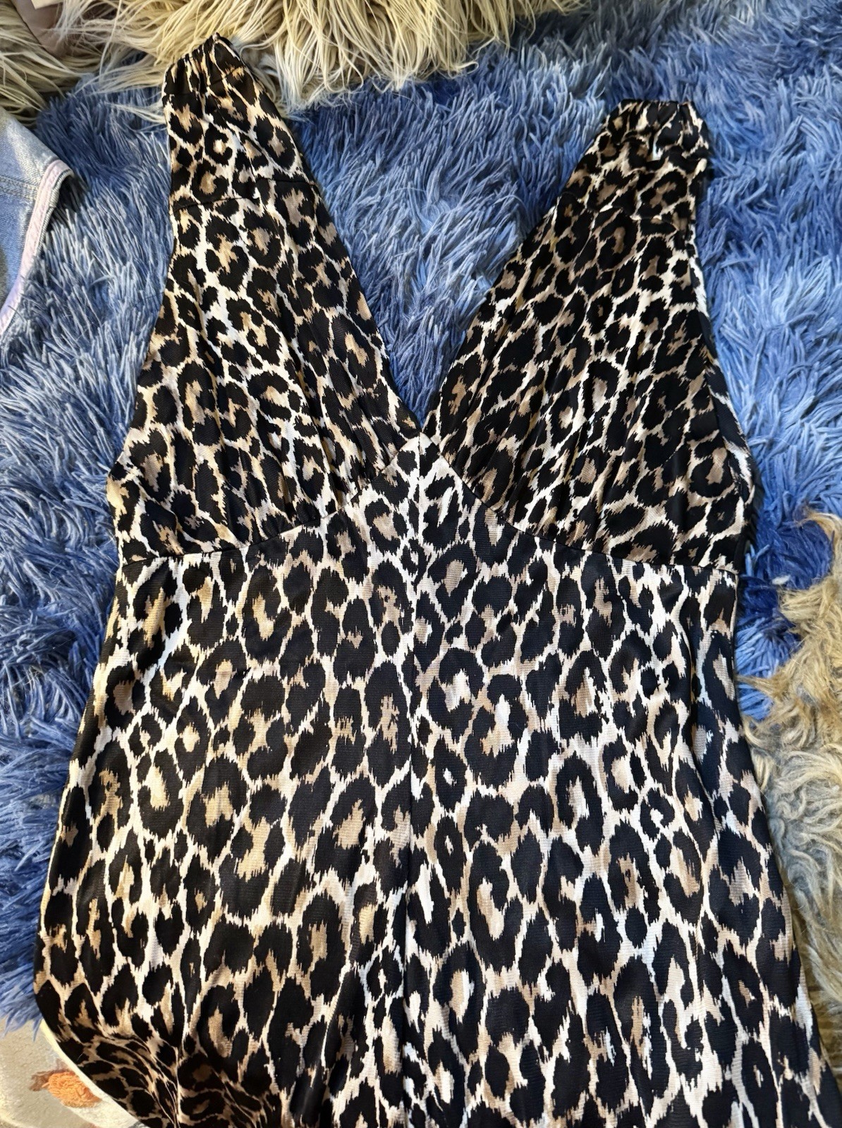 Vtg Polly Peck Sybil Zelker England Leopard Romper Jumpsuit Plunge V S