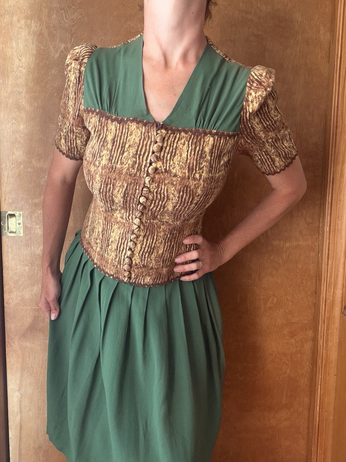 Vintage 1940s Leopard Animal Print Rayon Two Tone Dress