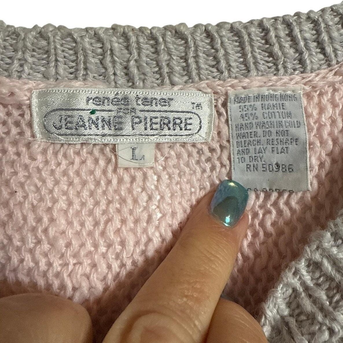 Vtg Renee Tener for Jeanne Pierre L Pastel Sweater Coquette Soft Girl Cozy Knit