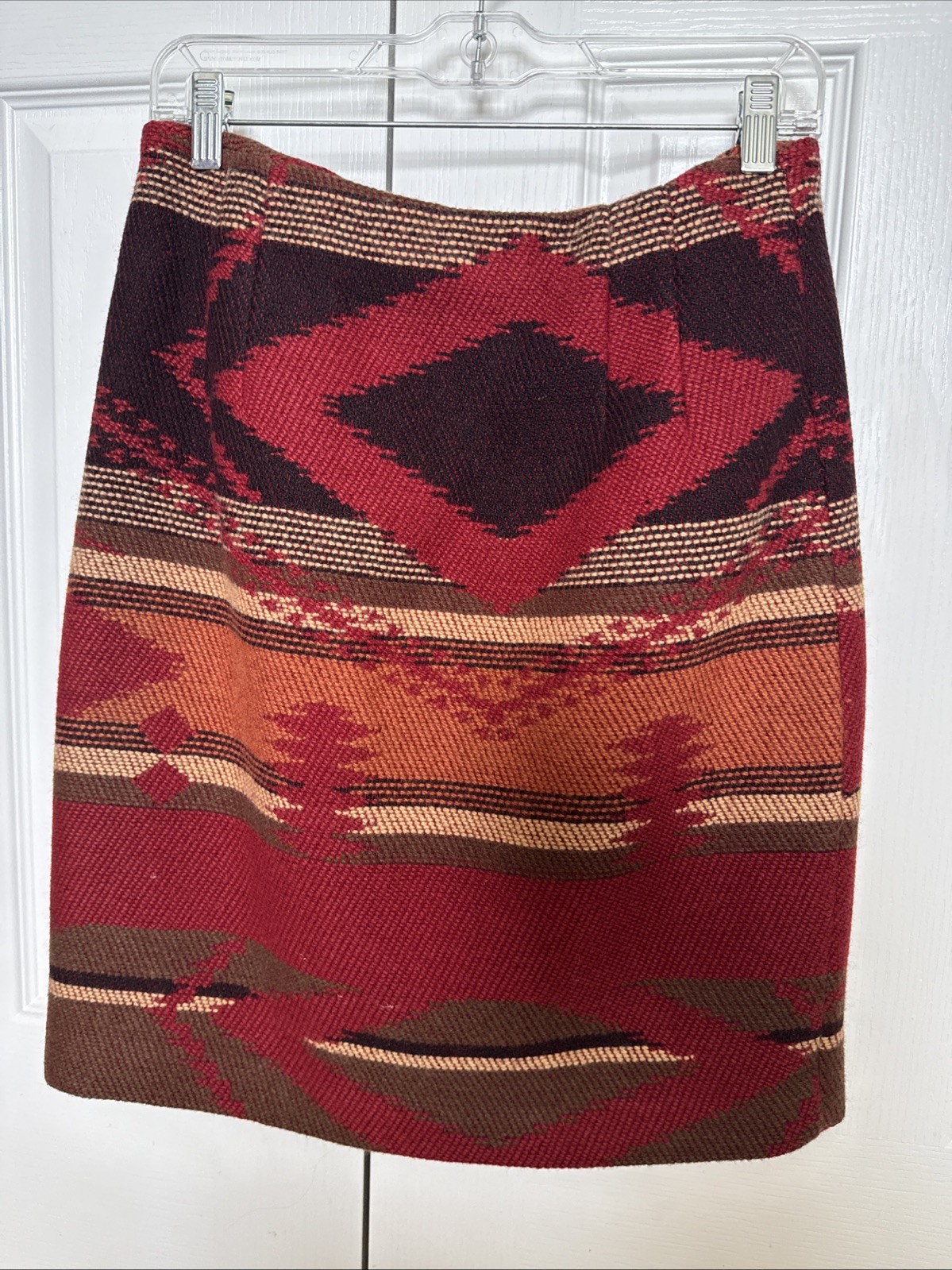 Breeches Vintage Wool Southwestern Stripe Wrap Skirt Red Multicolor Aztec Sz 6