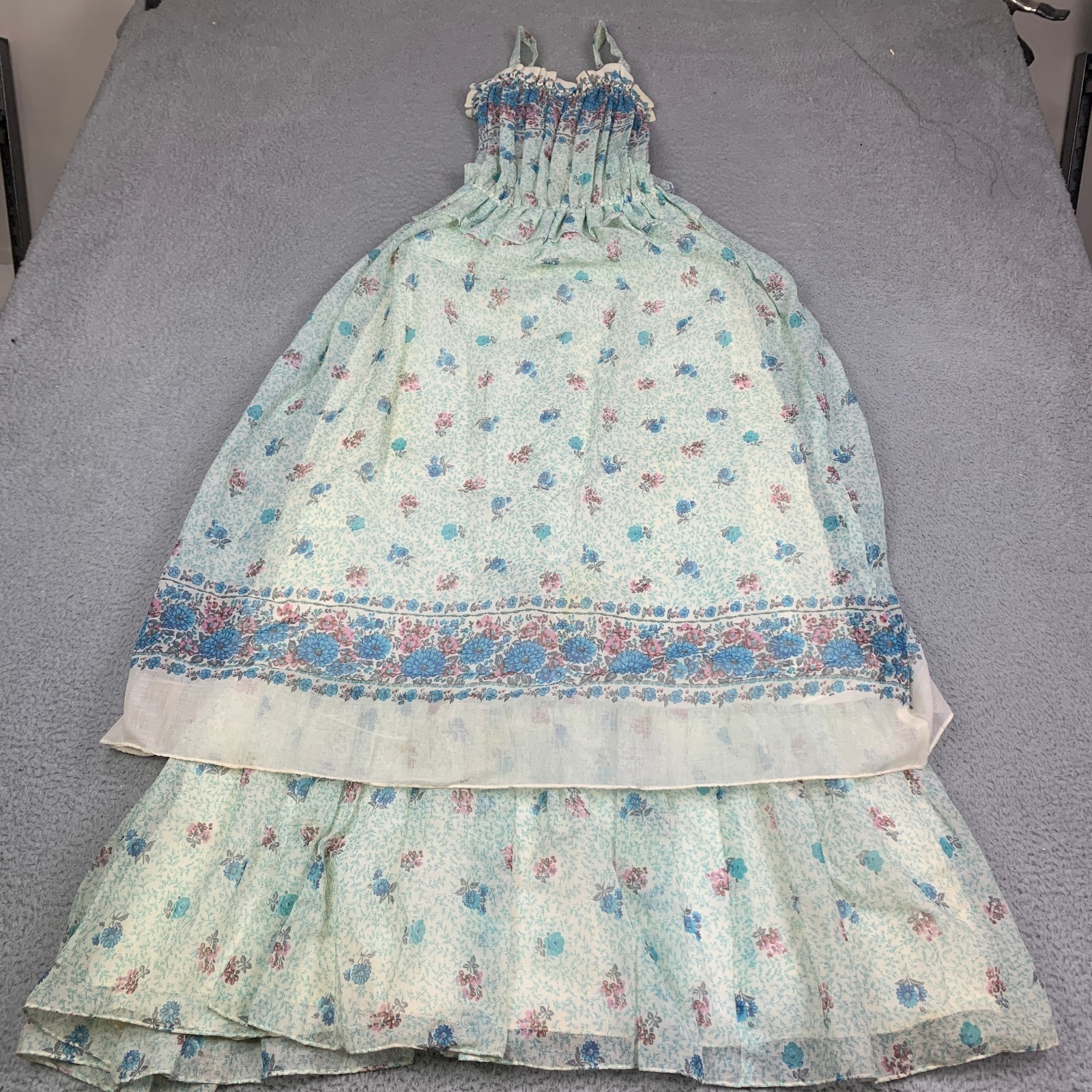 Vintage 70’s 60s Dress Womens Size 5 Chiffon Tiered Maxi Sleeveless Cottagecore
