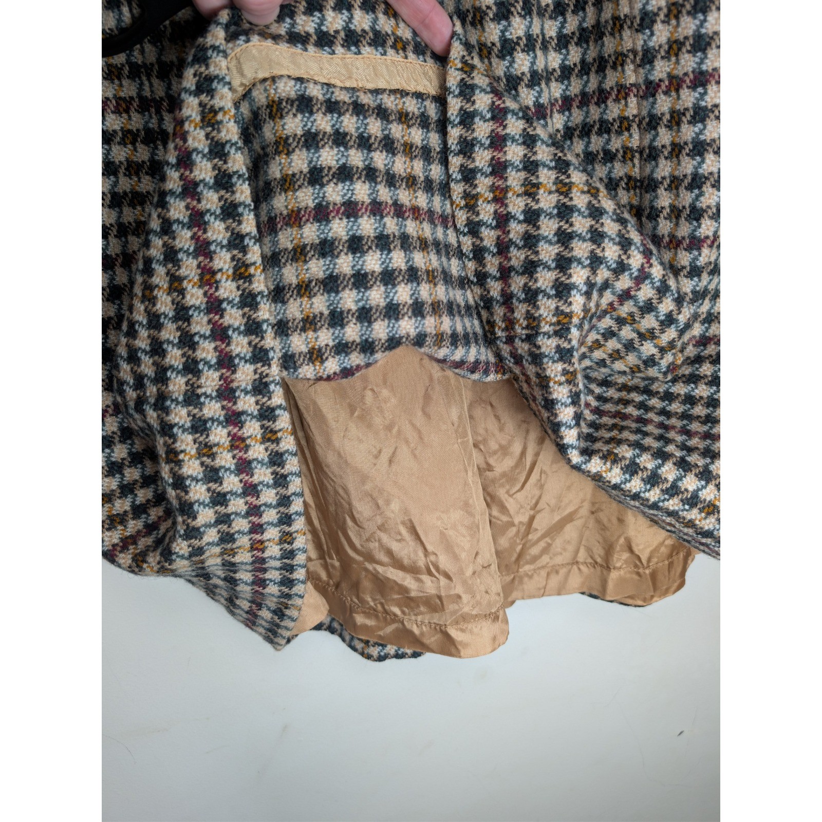 AUSTIN HILL Vintage 100% Wool Tweed Houndstooth Midi Skirt Pockets 10 Academia