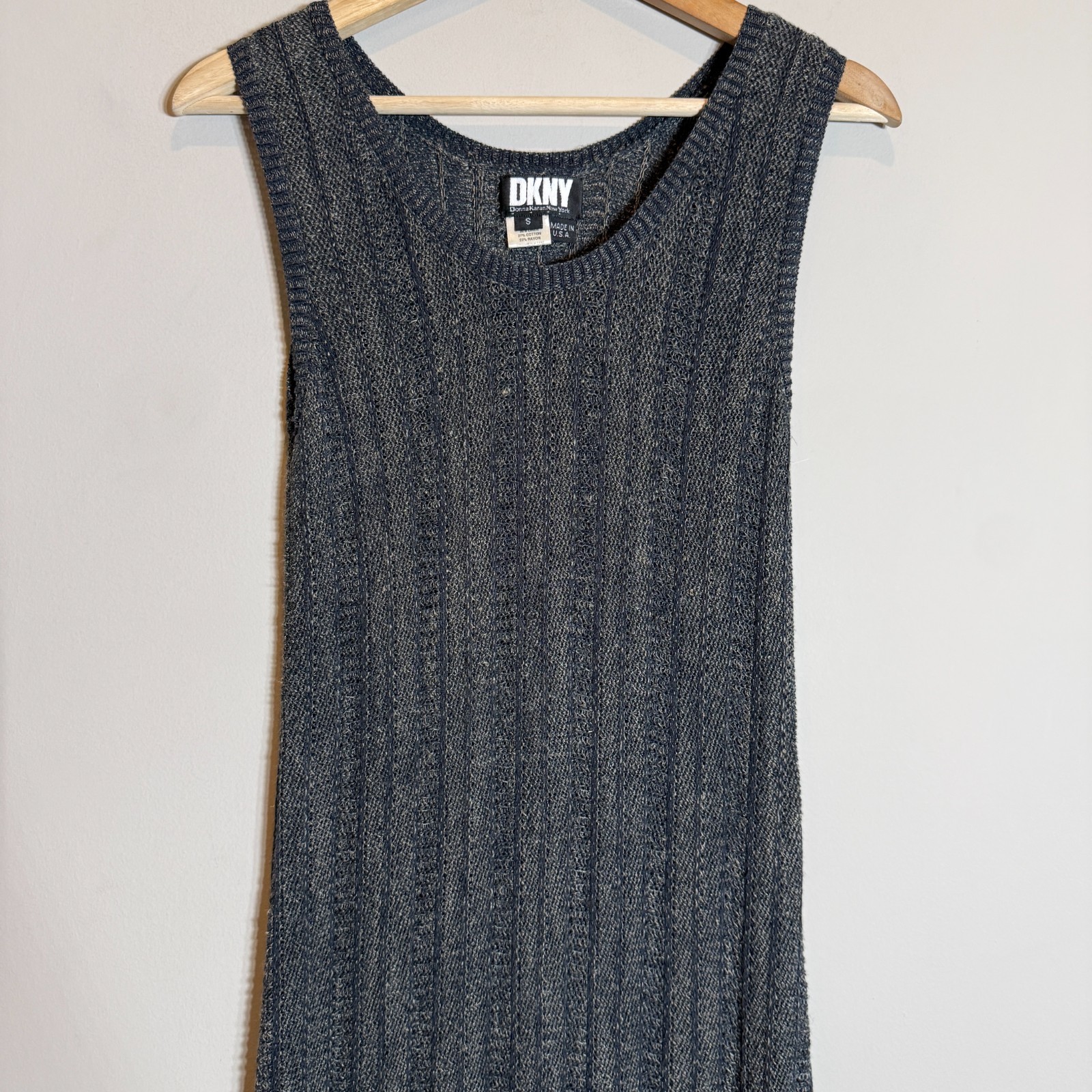 Vintage 90s DKNY Linen Knit Bodycon Midi Dress Women’s Small Gray Designer Retro