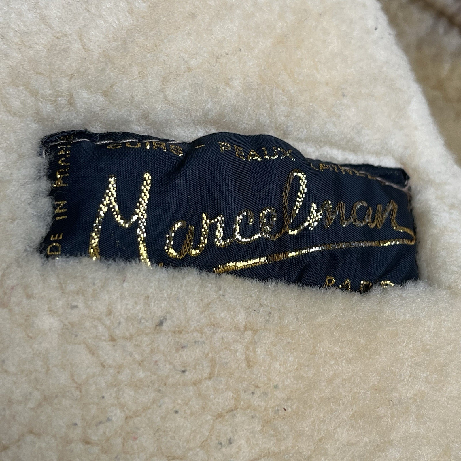Vintage Designer French Sheepskin Shearling Coat Women’s Large Cognac / Cream