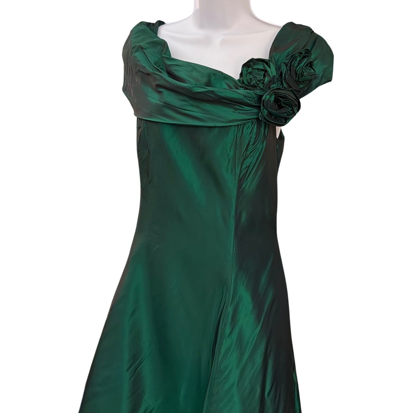Vintage Karen Lucas for Niki Dress Emerald Green Gown Glamour Formal Rosette 14