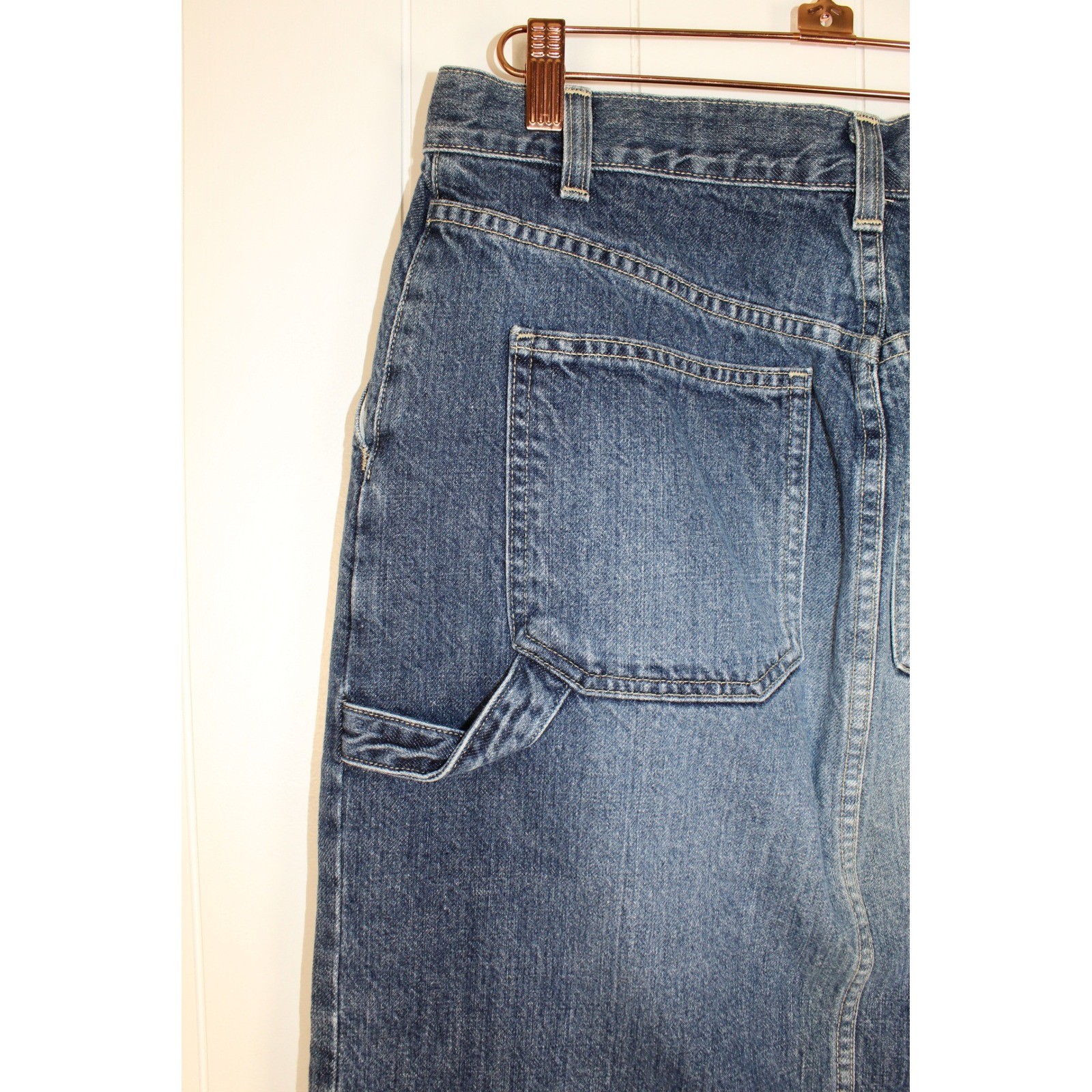 Tommy Hilfiger Jeans VTG Cotton Knee Length Denim Carpenter Style Skirt SZ 8