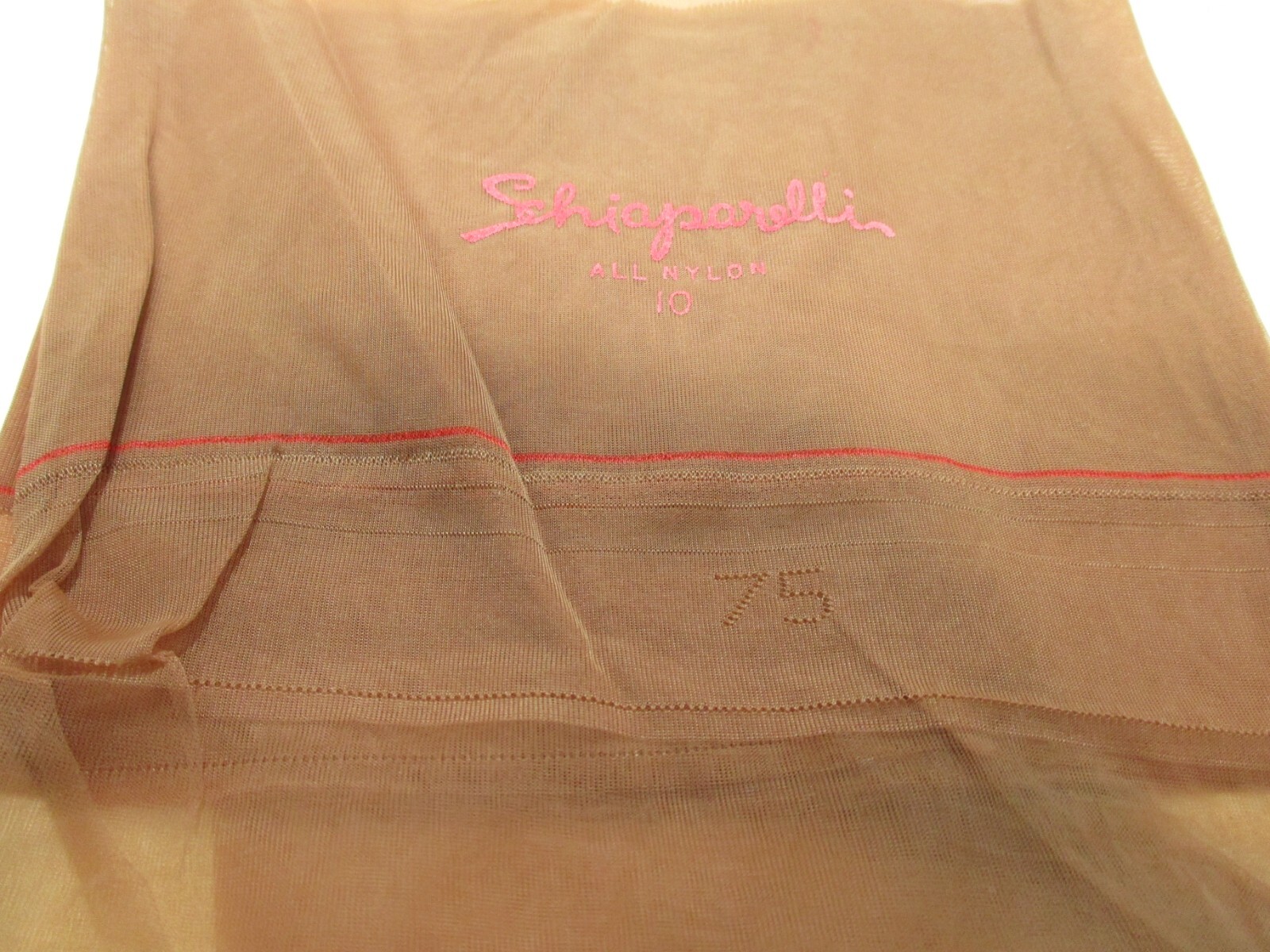1 PR VINTAGE SCHIAPARELLI SEAM FULL FASHION NYLON STOCKINGS SZ 10 MED BEIGE