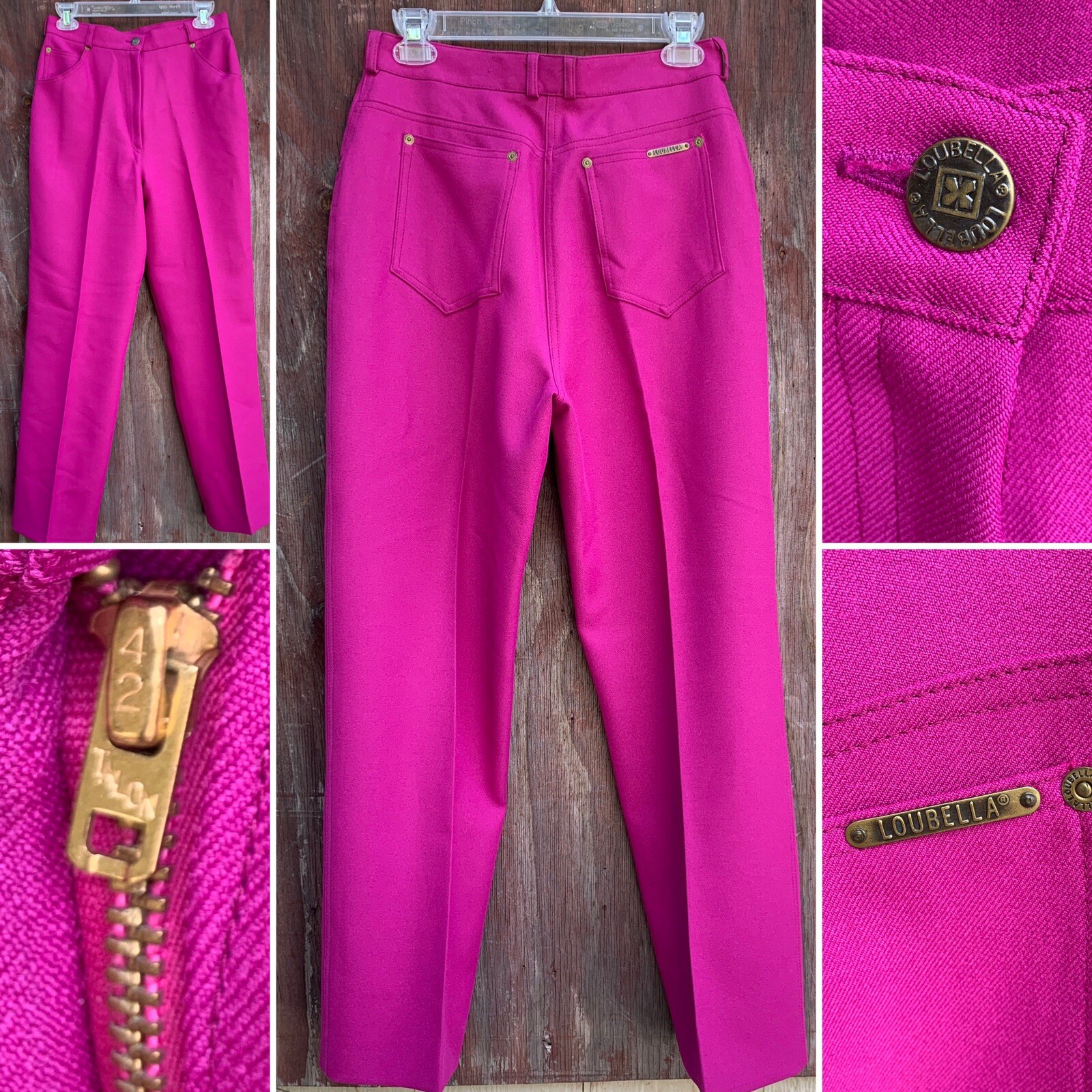 Vintage Loubella Pants Fuchsia Pink High Waist 5 Pocket Talon 42 Zipper 28 1/2”