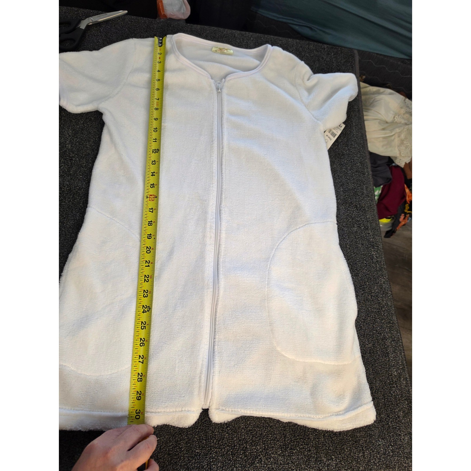 Bobbie Brooks Vintage White Terry Cloth Zip Front Swim Cover Up Robe NWT Medium