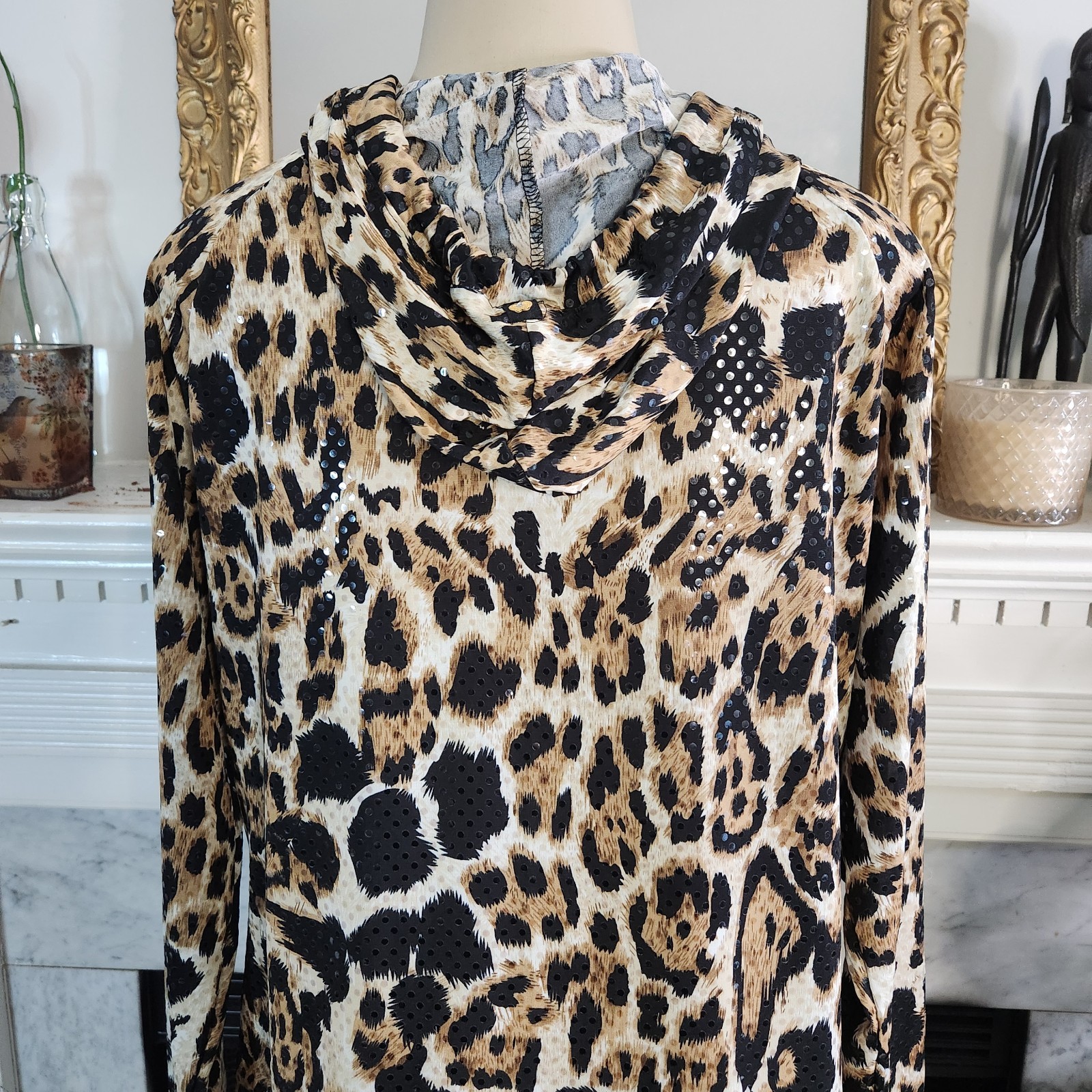 Vintage Y2K Apple Bottoms Brown Leopard Hoodie Dress Sequin Mob Wife Plus Sz 1X