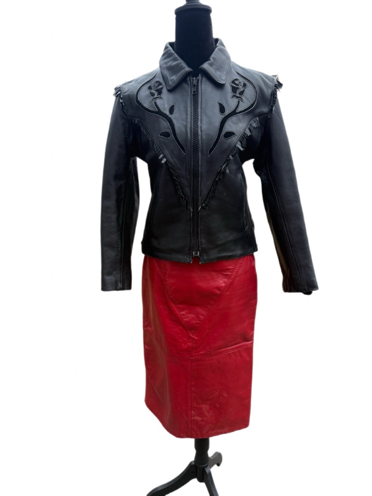 Vintage 1980s G-III Leather Fashions Red Leather Midi Skirt USA Made