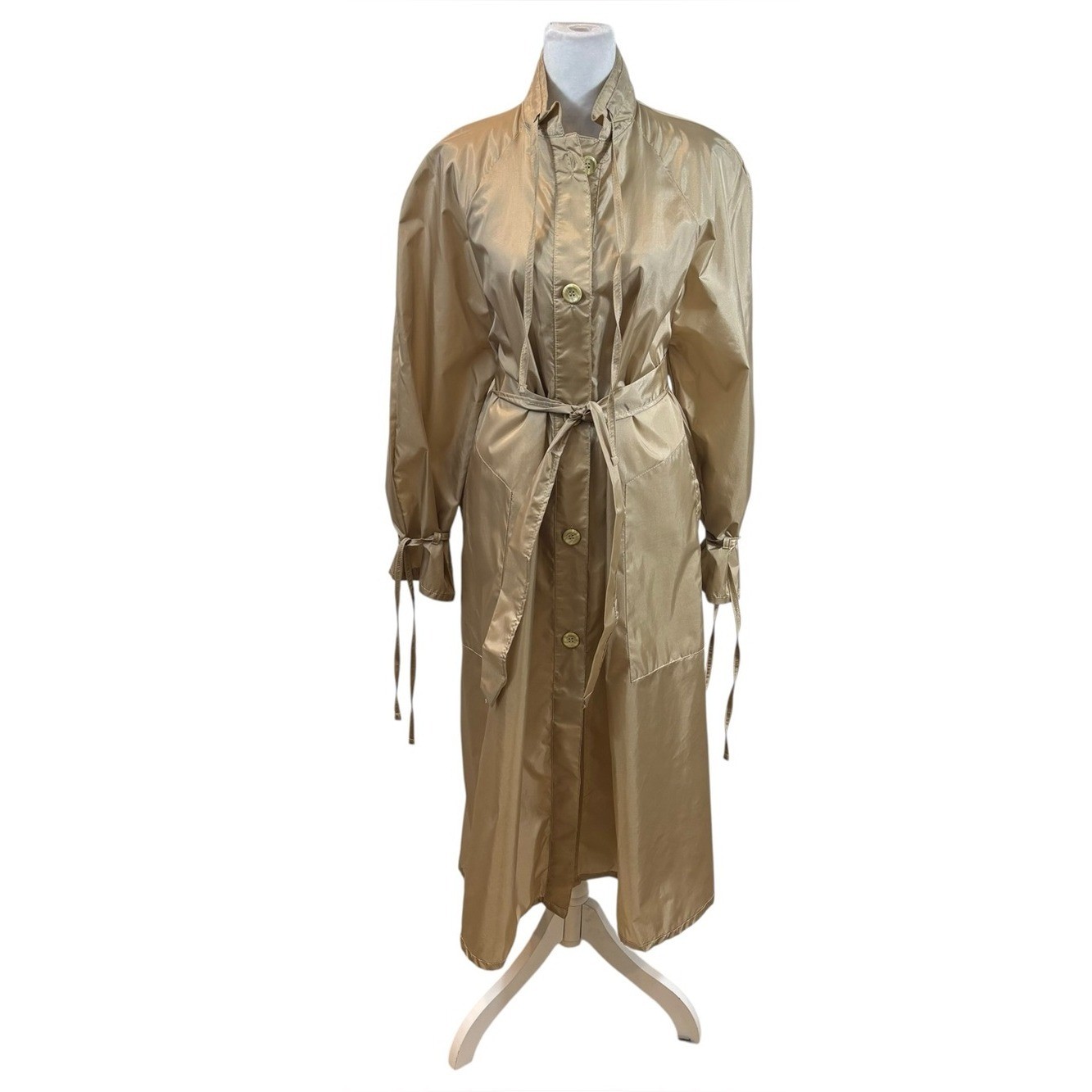Vintage Saks 5th Ave Aqua-Sheen Beige Belted Rain Coat Size Medium