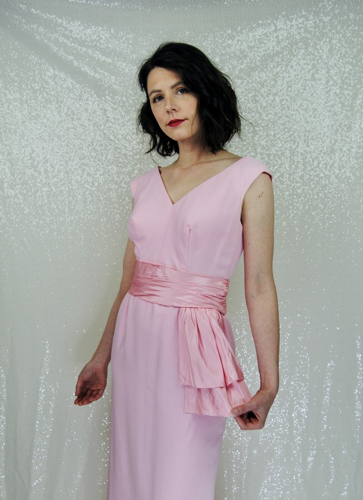 1960s Vintage Jay Herbert of California Pink Formal Gown with Satin Sash – Sm