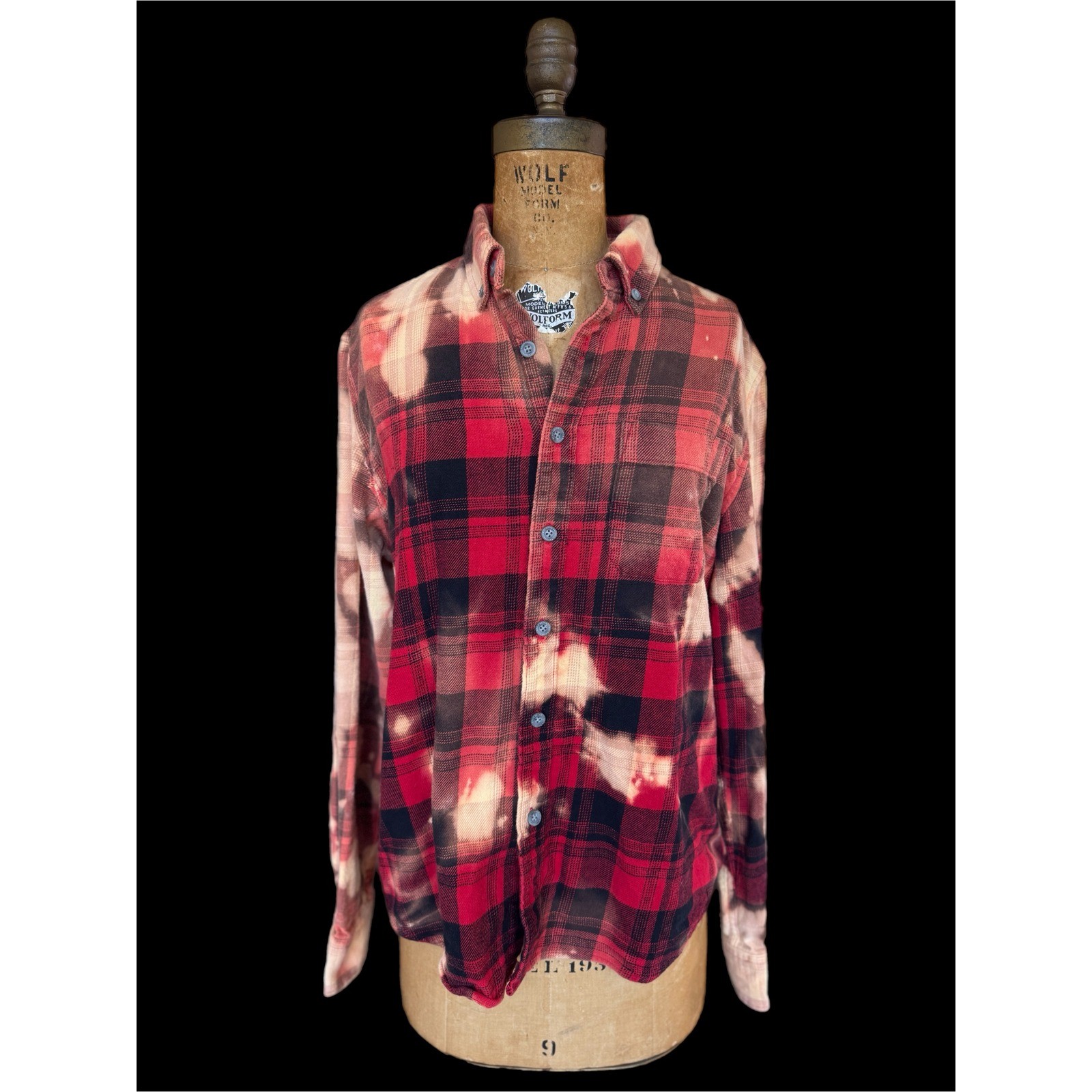 Vintage Skunk Upcycled Bleached Flannel Shirt Folk Art Medium