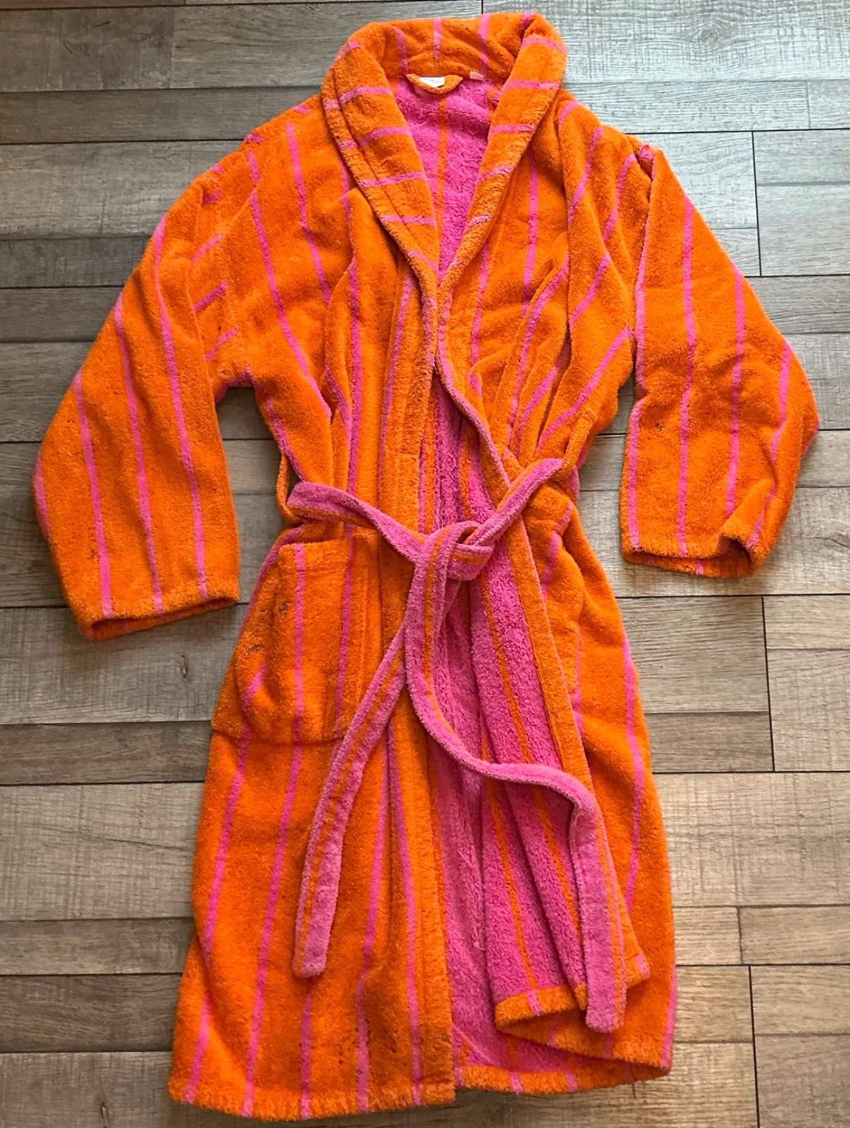 Emanuel Ungaro Paris Terry Cloth Orange Robe w/ belt Sz Medium