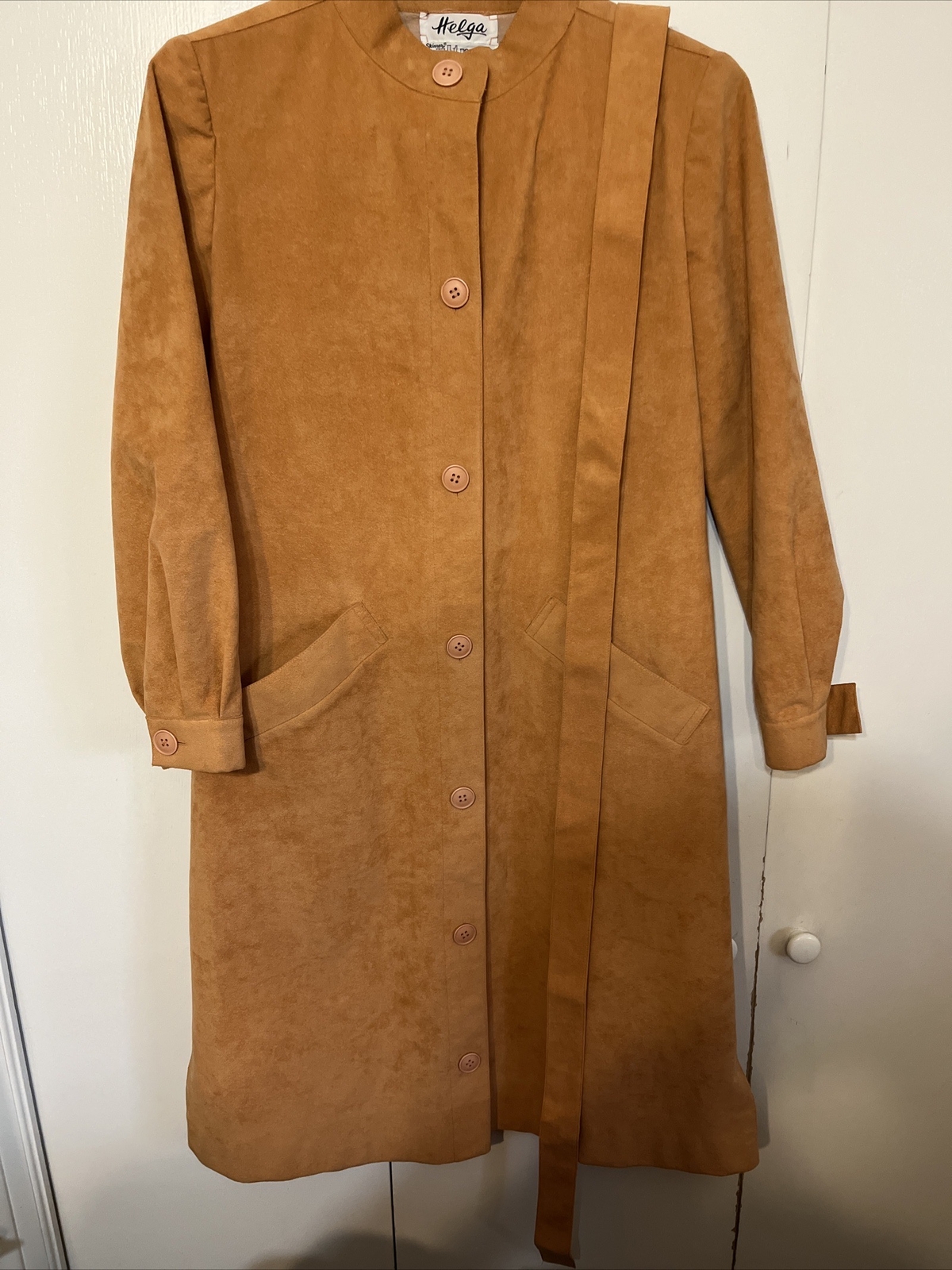 RARE 50’S HELGA DUSTY APRICOT ULTRA-SUEDE EUC Vintage COAT WITH BELT WOMEN S-M
