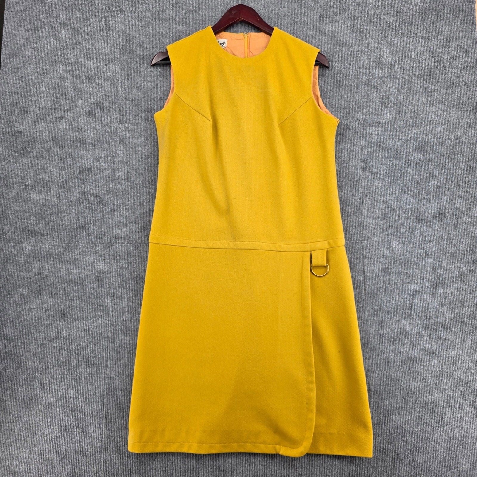 Vintage Mr. Bob of California Mod Shift Dress Mustard Yellow D-Ring Sleeveless