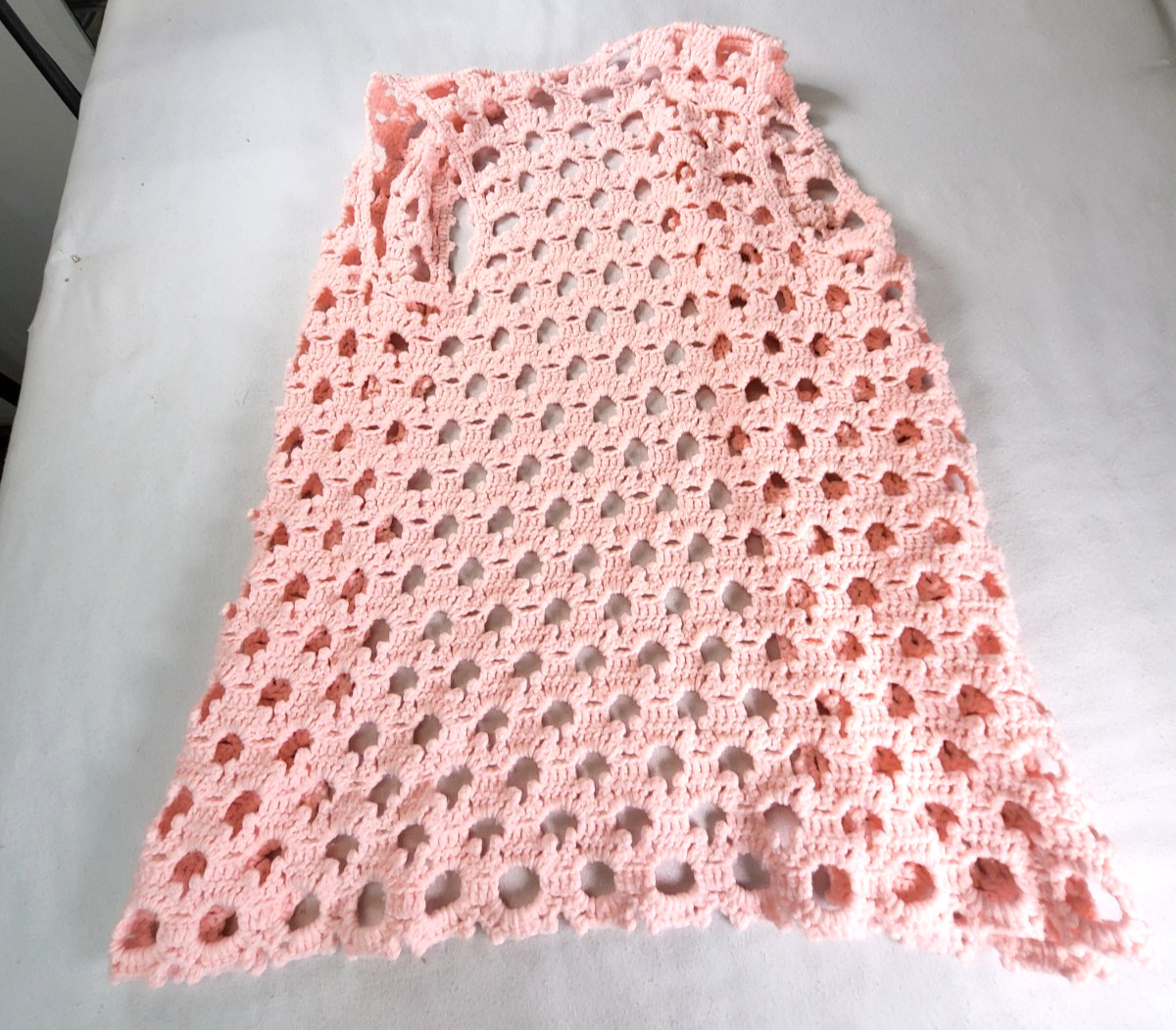 Vintage Pink Crochet Vest Handmade M/L Retro Granny Chic Boho