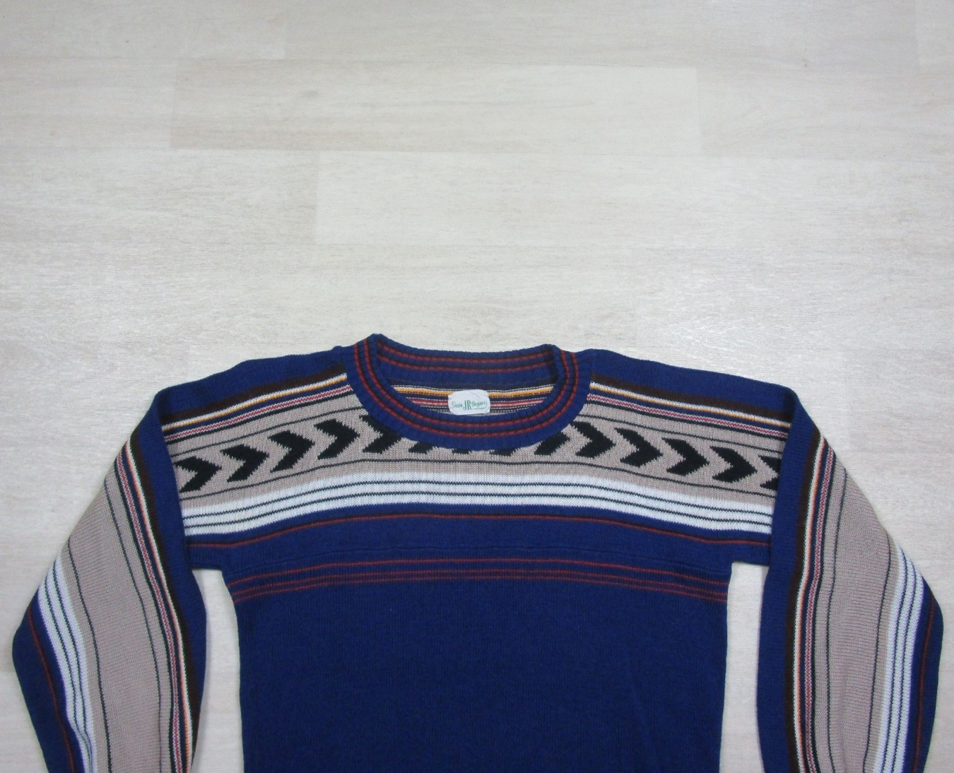 Vintage 60s Sears JR Bazaar Sweater Womens (L) Long Bishop Sleeve Blue Boho MCM