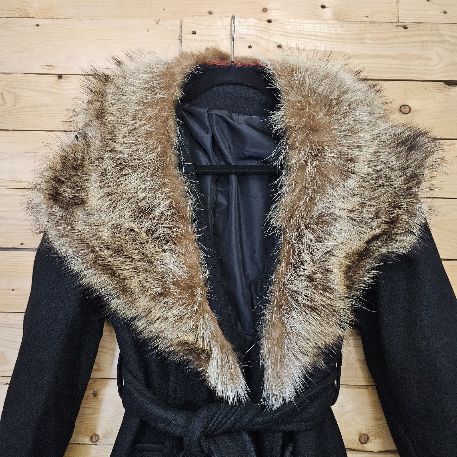 Ruby Martin Originals Coat Women’s 9 Black Wool Faux Fur Collar Retro 60s