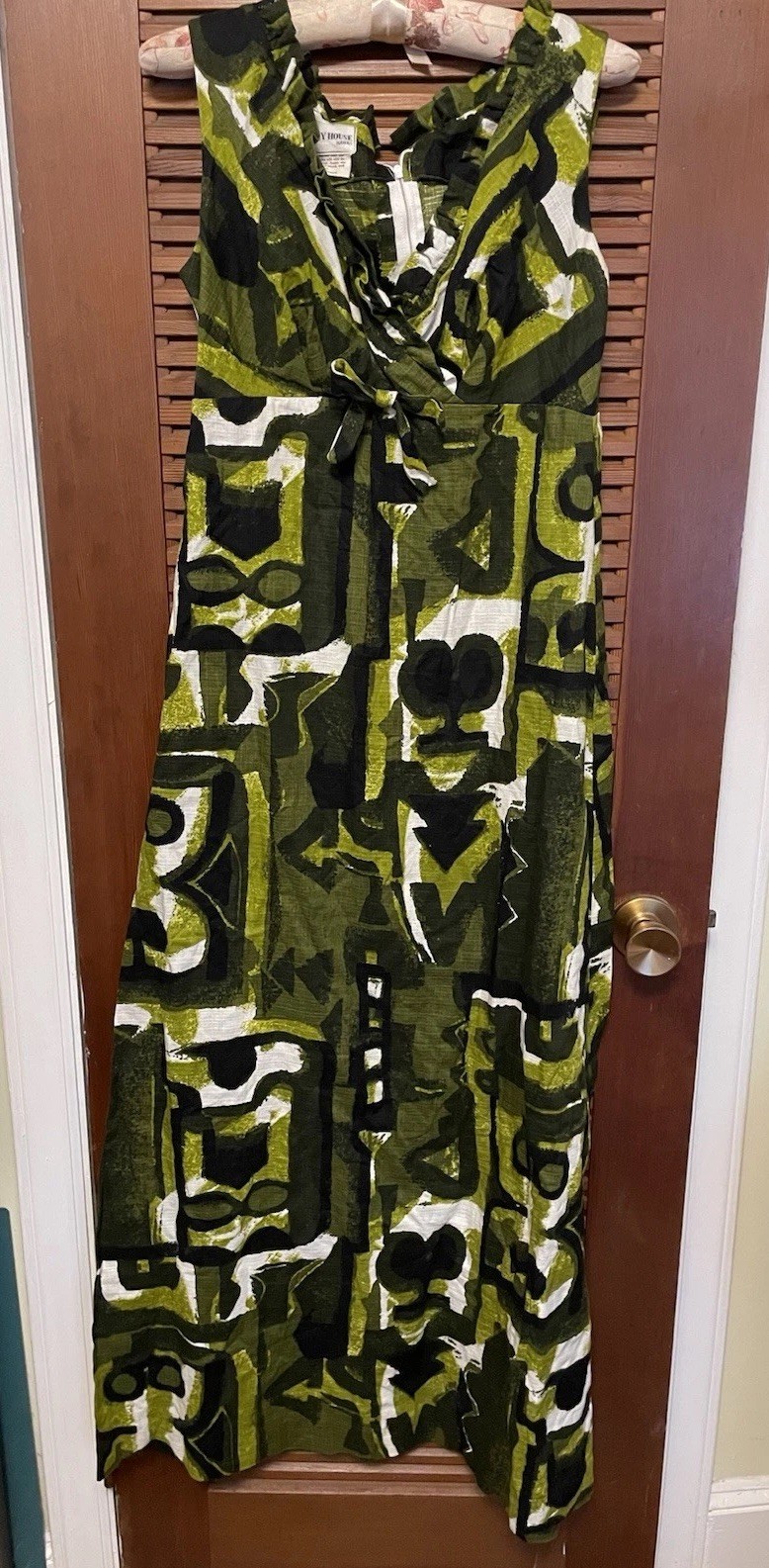 Vintage Liberty House Hawaii Maxi Dress Size S Abstract Pattern Green And Black